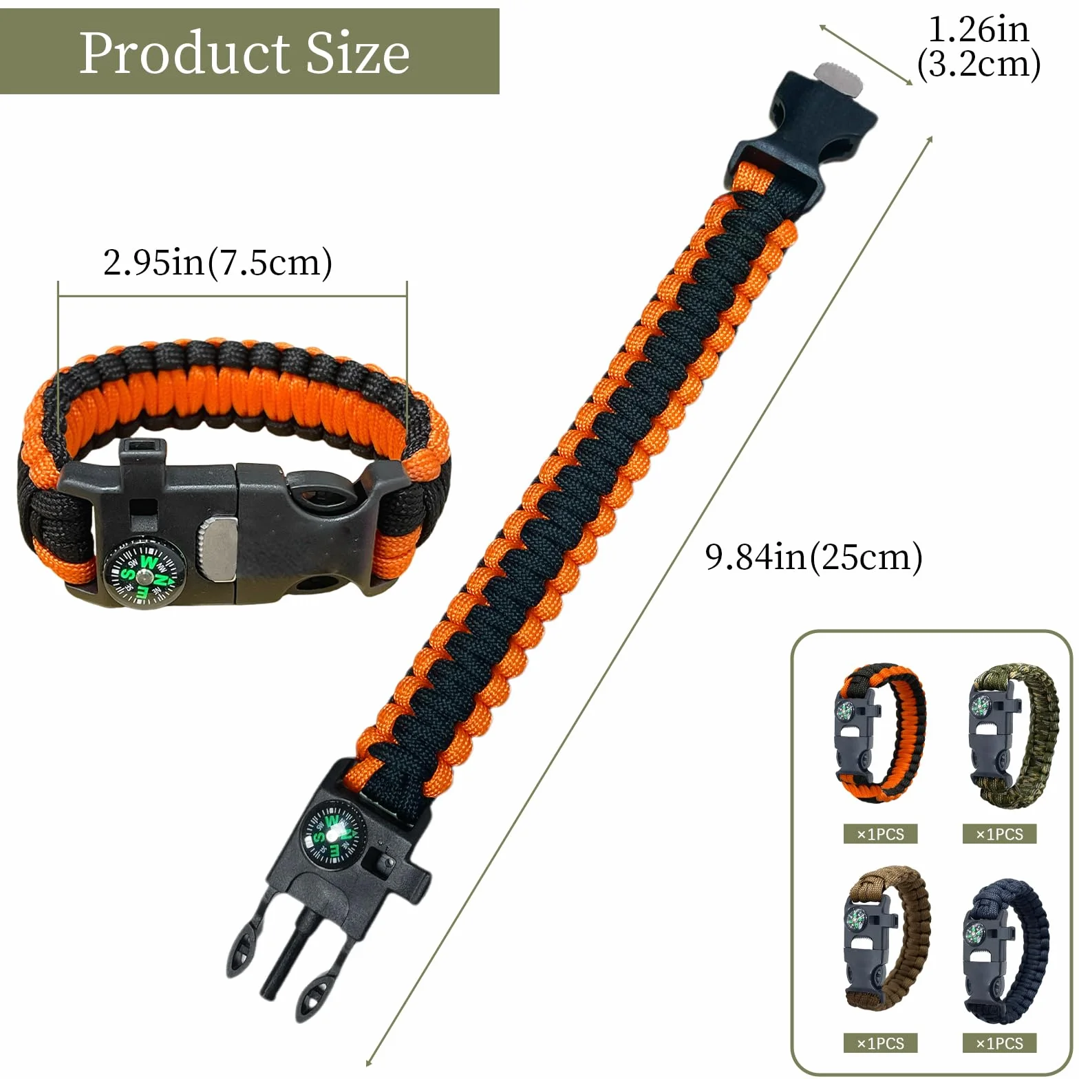 4-pak bransoletek survivalowych, 5 w 1, zestaw bransoletek paracord, z rozrusznikiem, kompasem i gwizdkiem, awaryjny sprzęt outdoorowy na kemping, wędrówki