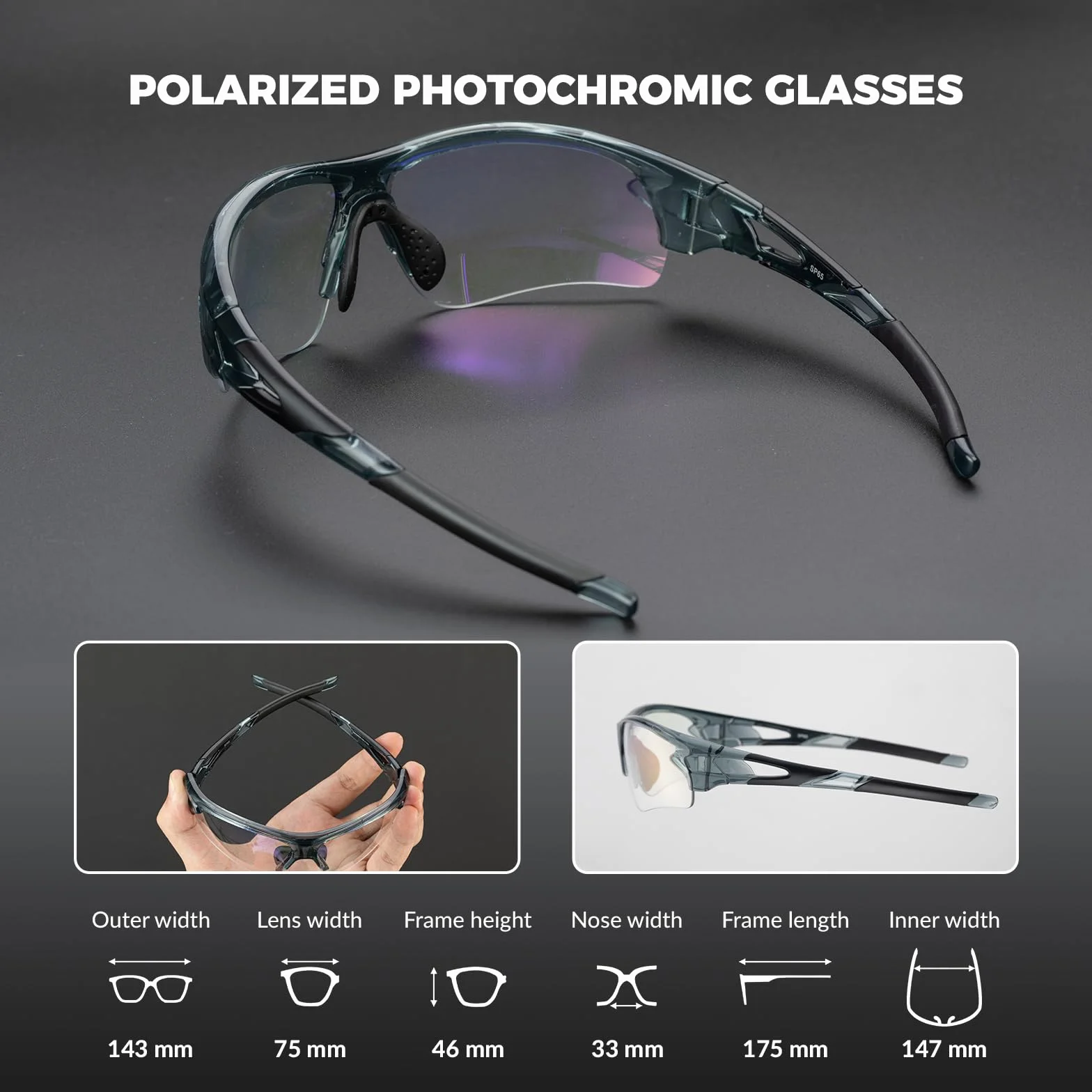 ROCKBROS Okulary Przeciwsłoneczne Sportowe Fotochromowe Kolarstwo PC Anti-UV400