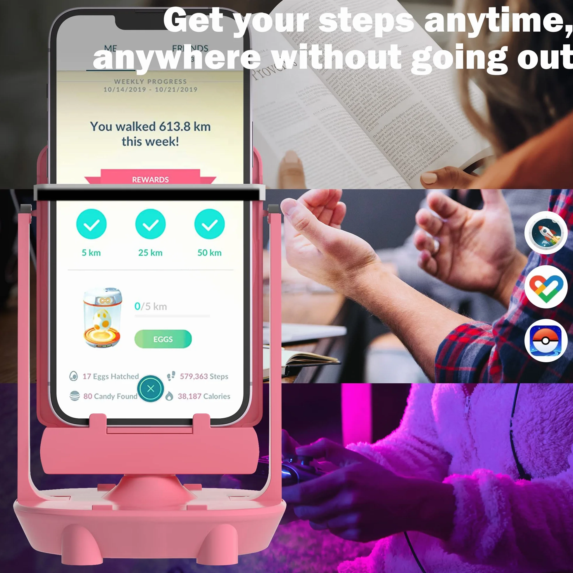 NEWZEROL Telefon komórkowy Swing Steps Counter krokomierz do telefonu komórkowego, [kabel USB] [łatwa instalacja] [wyciszenie] [obsługa 2 telefonów] – różowy