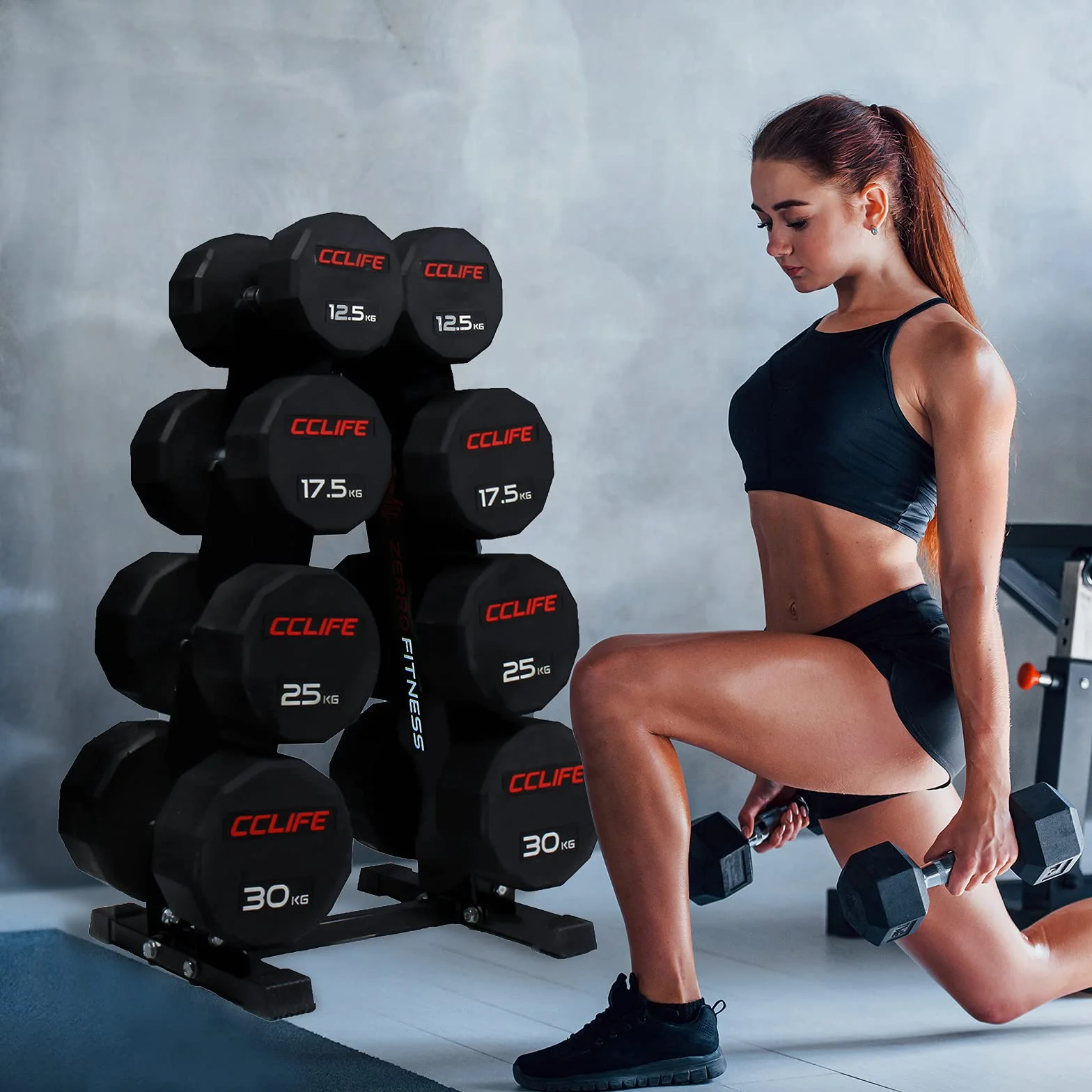 CCLIFE Stojak na hantle Krótkie stojaki na hantle Profesjonalna półka na hantle o maksymalnym obciążeniu do 300 kg.