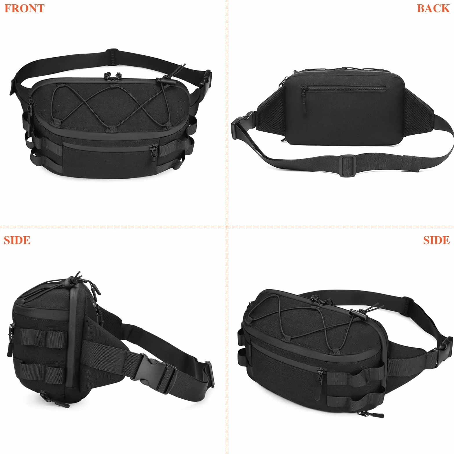 Huntvp taktyczna torba na talię wojskowa saszetka biodrowa Molle nerka dla mężczyzn kobiety Outdoor Sports Walking Running codzienne użytkowanie piesze wycieczki Camping Trekking polowanie(Czarny-XL）