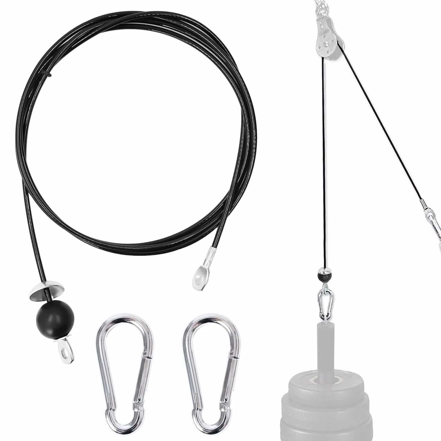 Favuit Stalowy kabel fitness domowa siłownia zapasowe kable koła pasowego wytrzymała lina stalowa do fitnessu 1,5 m/2 m/2,5 m / 2,5 m system kabli LAT rozwijane akcesoria do bicepsów tricepsów siła