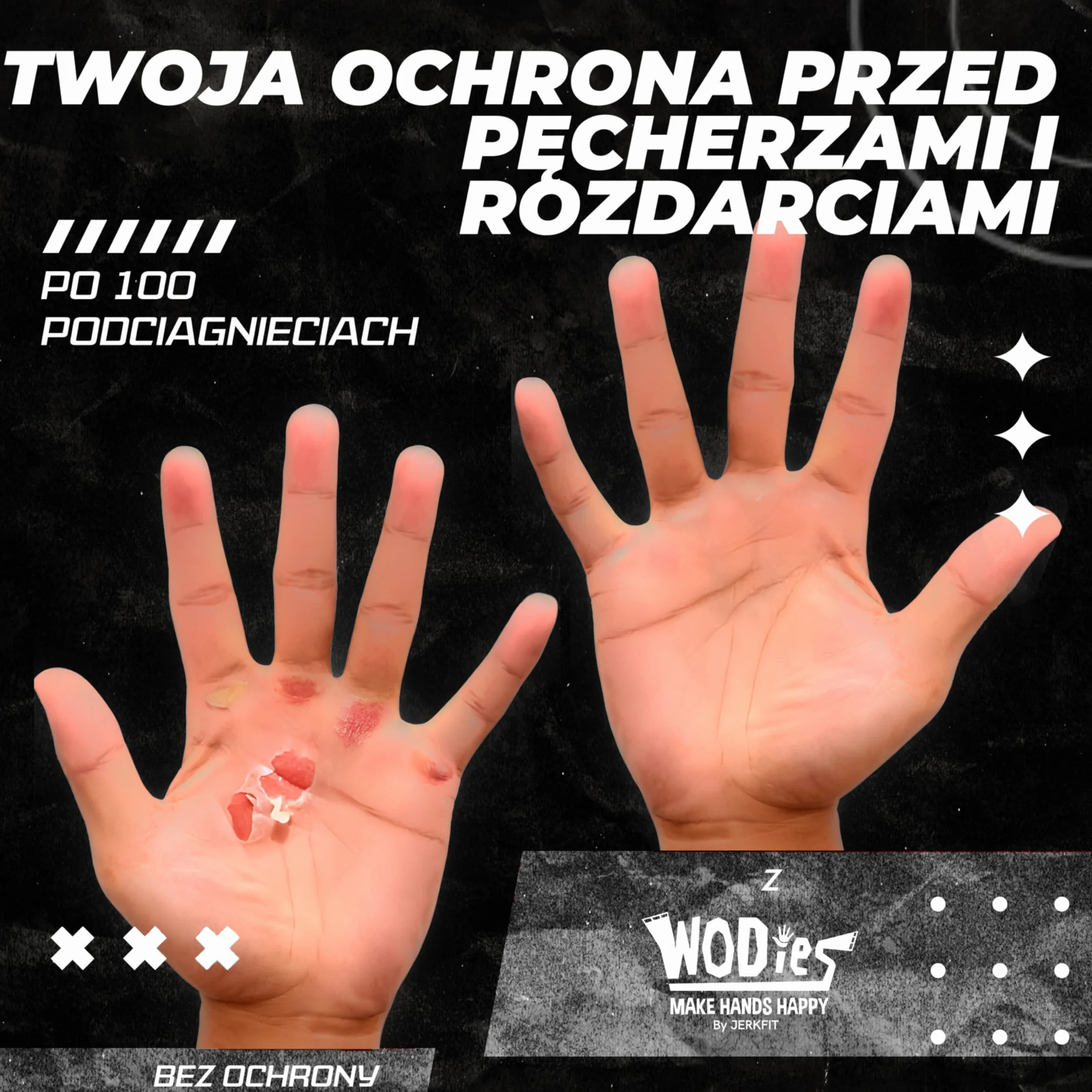 JerkFit WODies 3-otworowe uchwyty gimnastyczne z podparciem nadgarstka, bez lateksu, elastyczny uchwyt do treningu krzyżowego, WOD, podnoszenia ciężarów, wysokiej jakości uchwyty do podnoszenia dla
