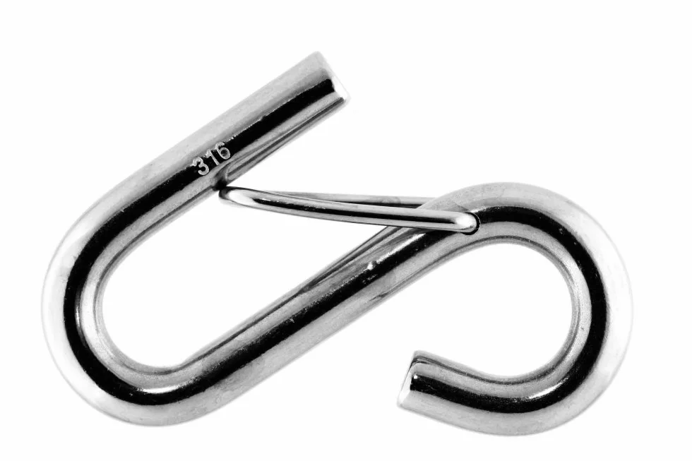 Hak S z bezpiecznikiem, 10 mm, 90 mm, stal szlachetna A4 AISI 316
