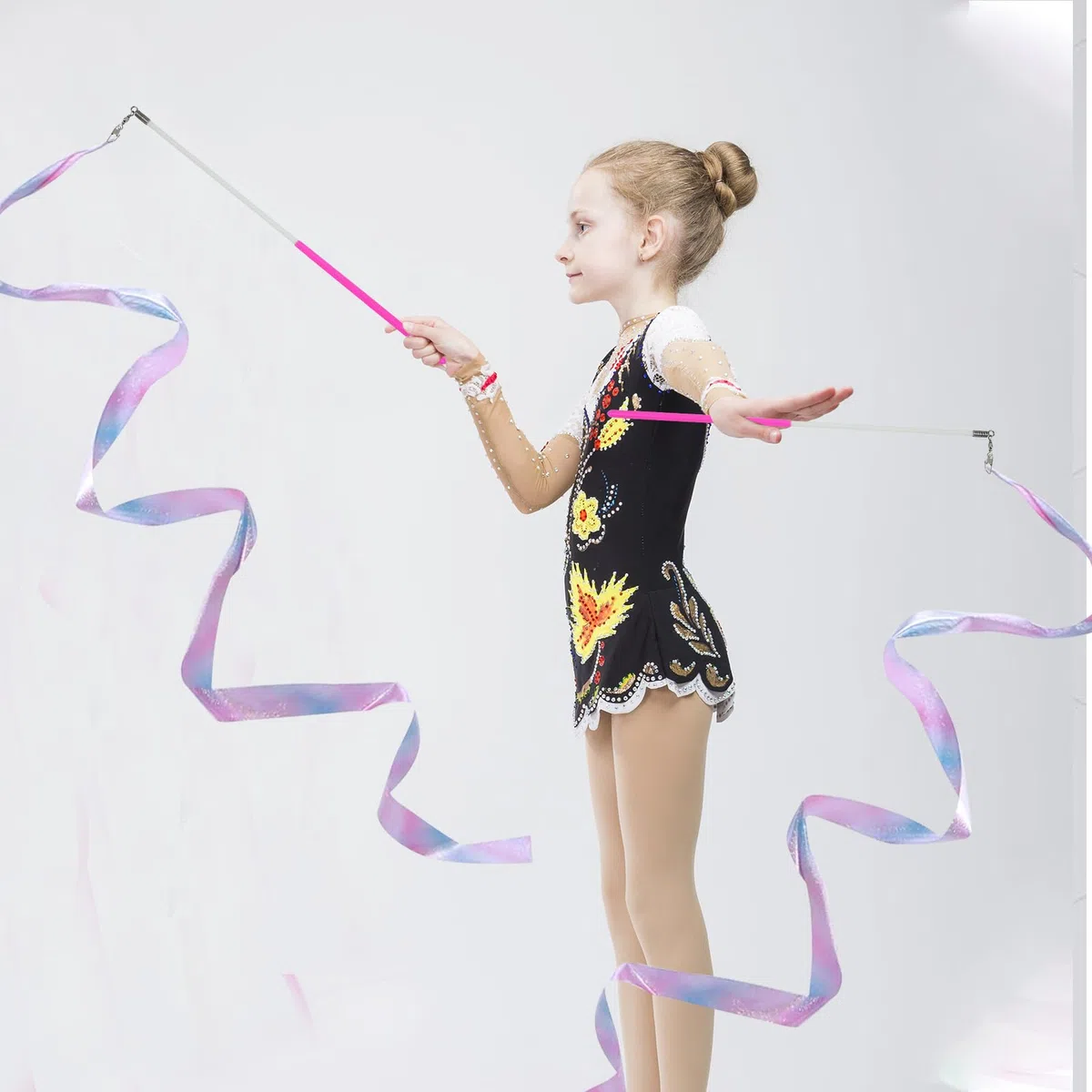 3 sztuki taśmy do tańca, taśma gimnastyczna z prętem, 200 cm, błyszcząca, rytmiczna gimnastyka sportowa, taśma do tańca, taśmy do tańca z prętem, taśmy do tańca, gimnastyki i pokazu talentów,