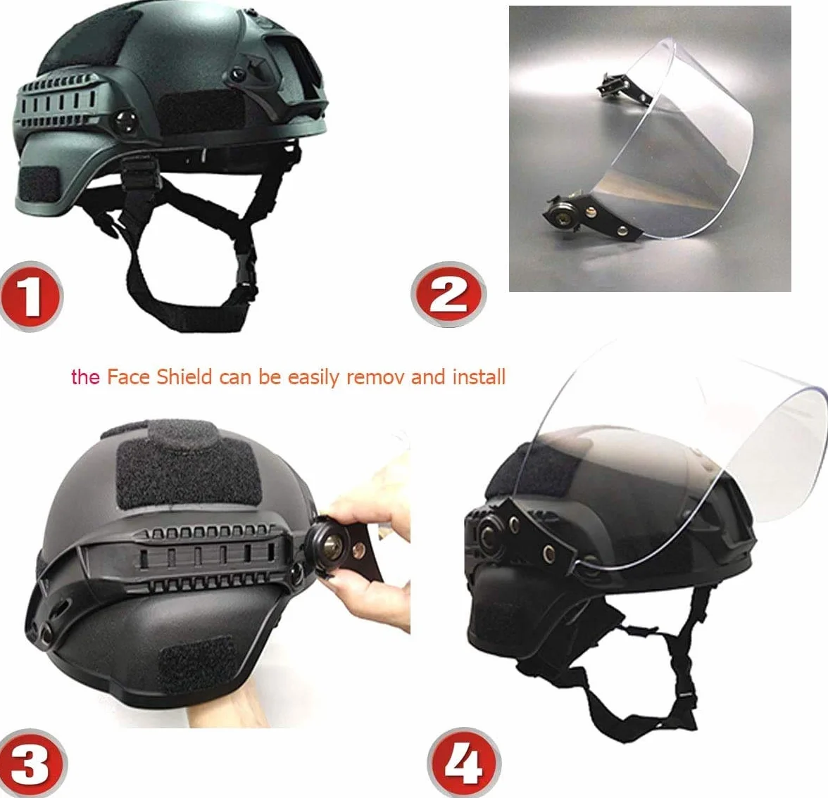 Airsoft MICH 2000 ACH kask taktyczny z przezroczystym wizjerem NVG i szyną boczną