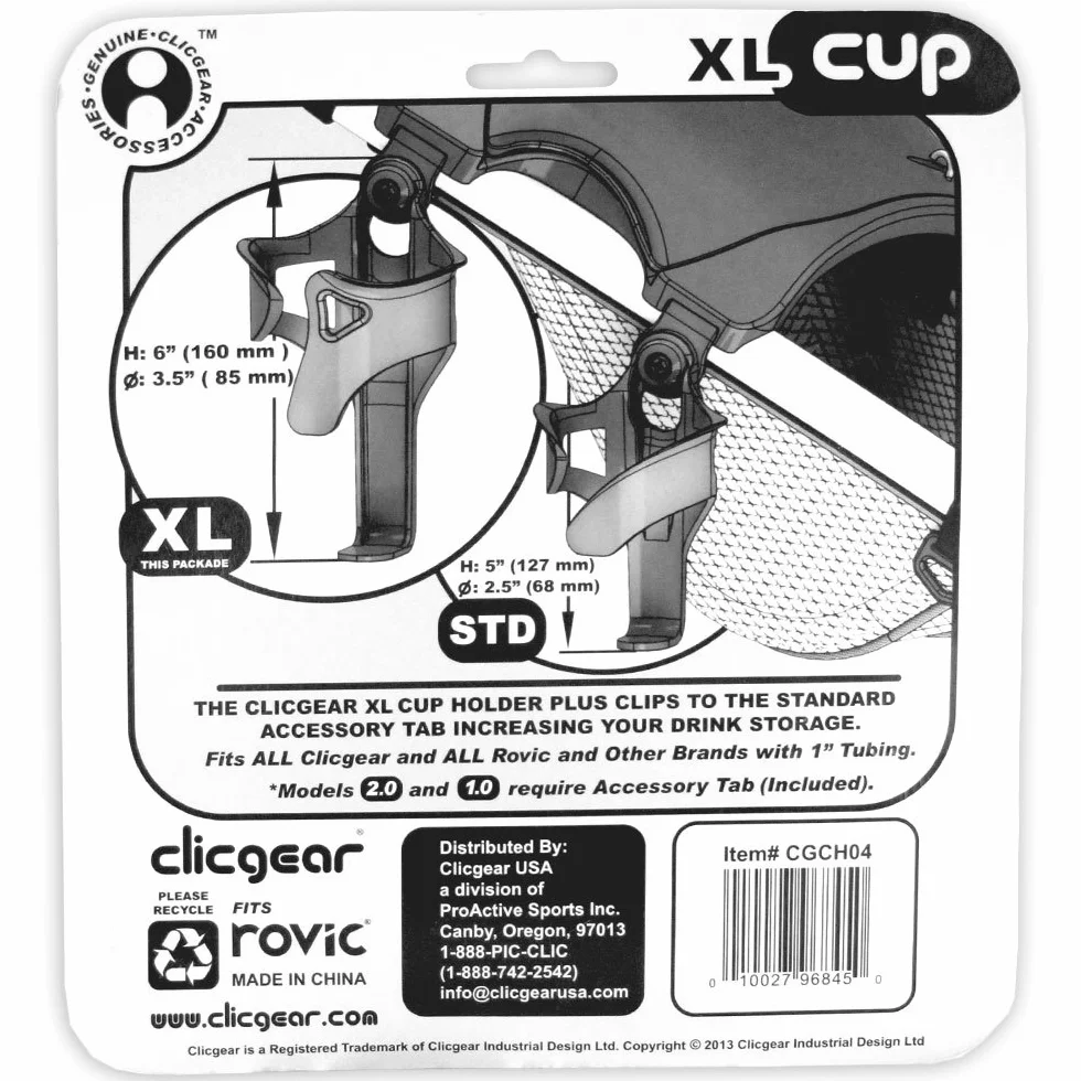 Clicgear Uchwyt na kubek na wózek golfowy XL, czarny