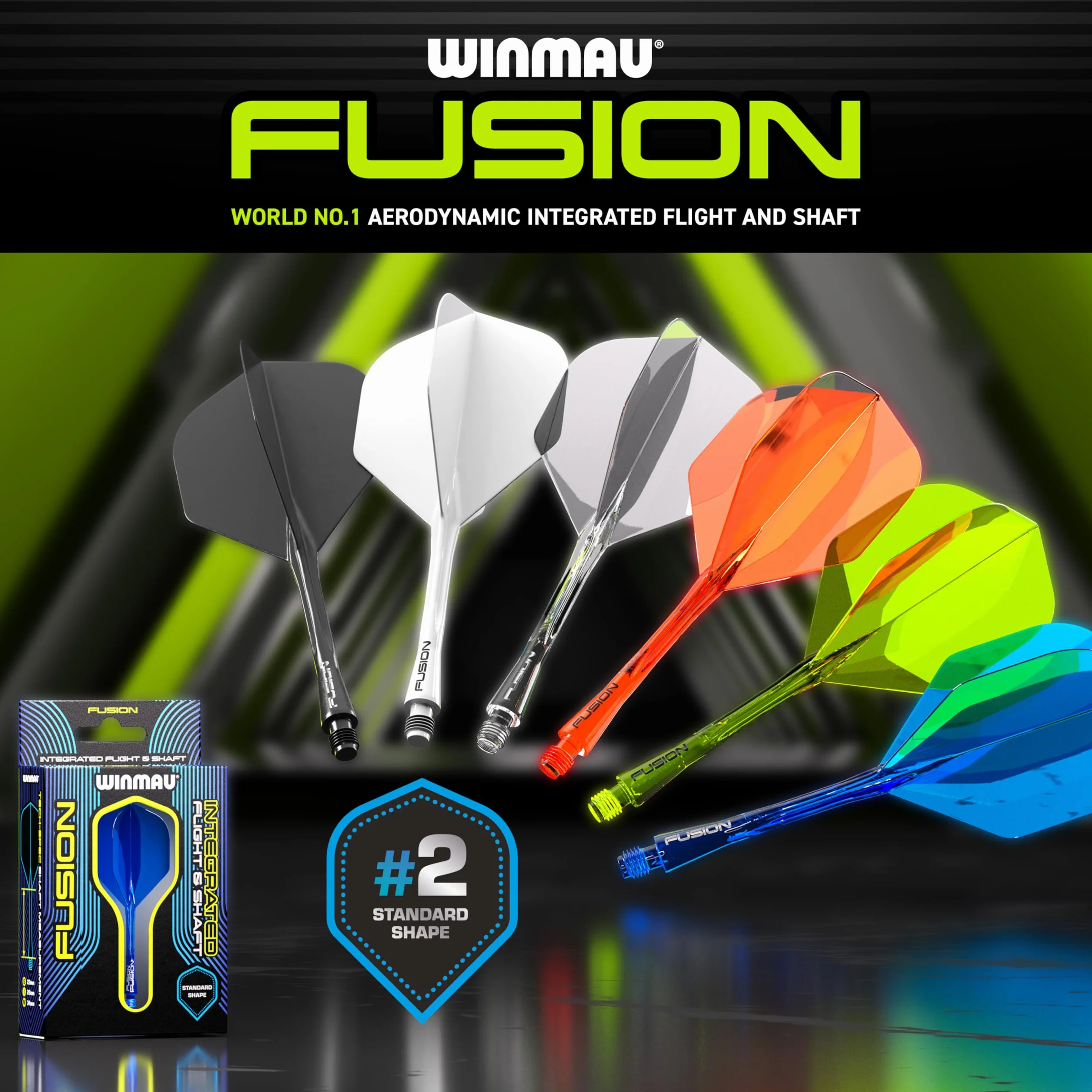 WINMAU Darts - Zintegrowany System Lotek i Trzonków Fusion - Kształt i Design Nr. 2 - Dostępny w Rozmiarach Krótkim, Średnim i Długim - Dostępne w różnych kolorach