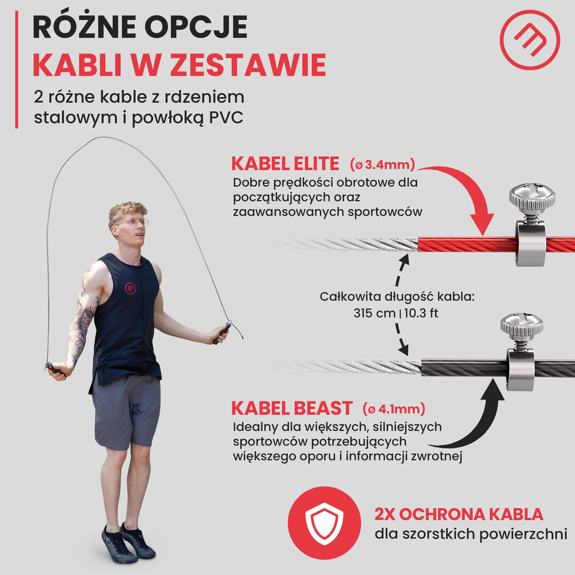 Skakanka Speed Rope z e-Book treningowym, 2 regulowane stalowe liny, profesjonalne łożyska kulkowe antypoślizgowe uchwyty