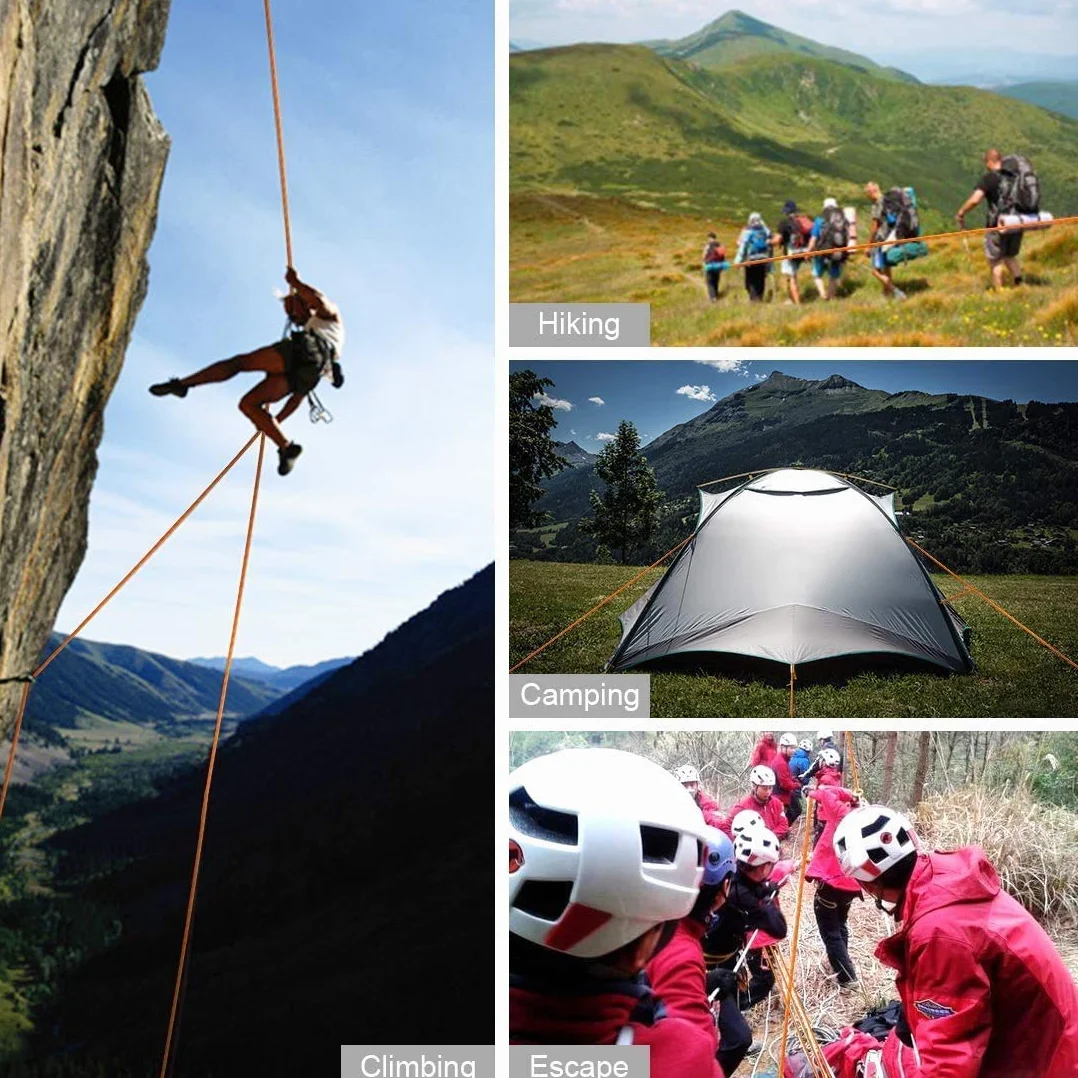 Lina wspinaczkowa 10,5 mm z dwoma metalowymi karabińczykami – certyfikowana UIAA/CE – 1200 kg, nylon – do alpinizmu, ratownictwa, asekuracji (10 m,pomarańczowy)