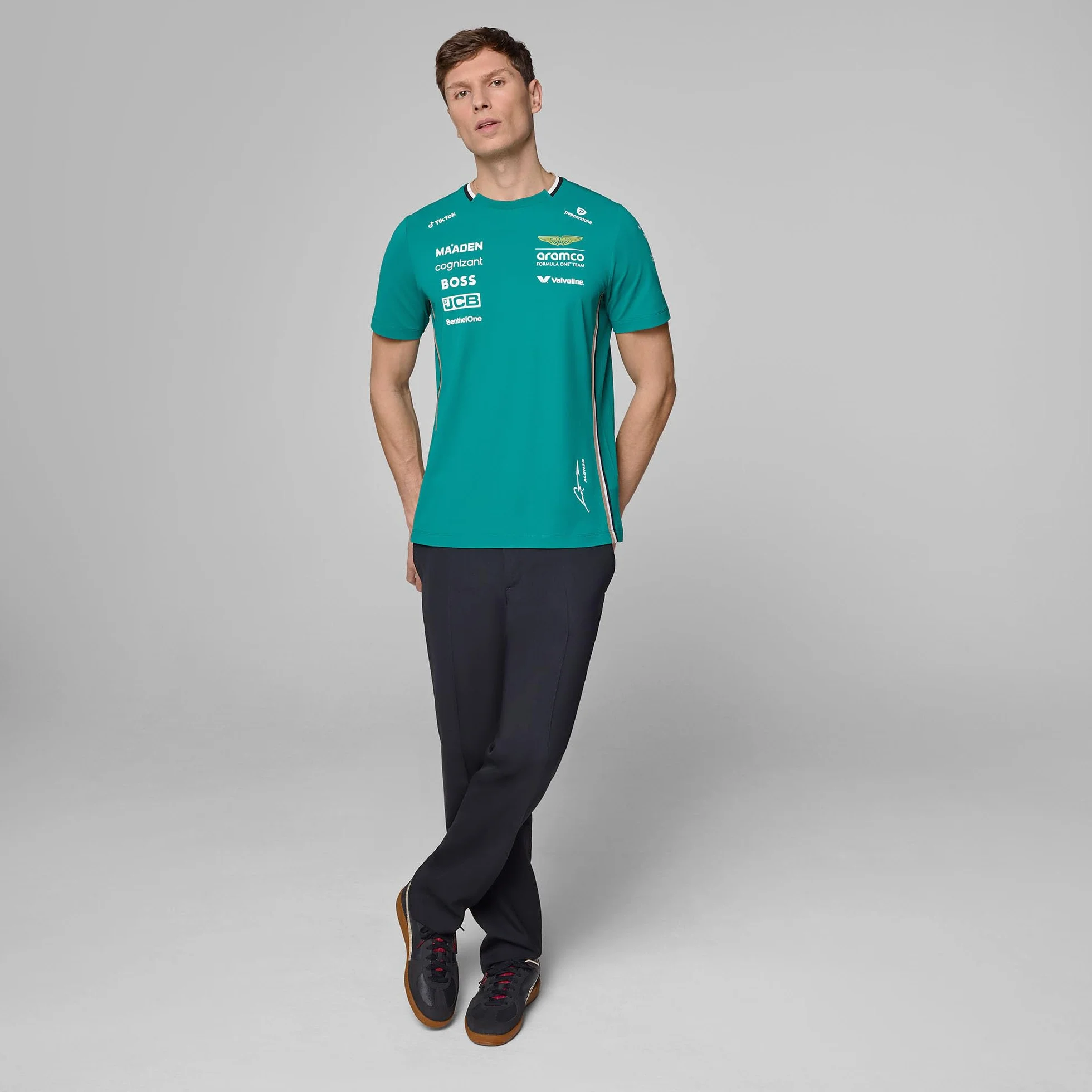 Aston Martin F1 2025 Męska koszulka drużynowa Fernando Alonso zielona