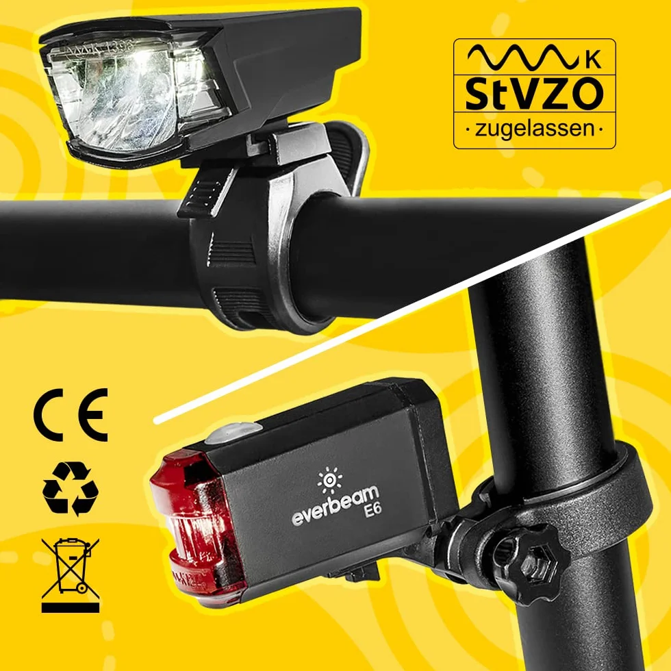 Everbeam E9 LED Front i Tylny Sветлоść - StVZO Rechargeable Headlight i Tail Light dla Noat Jazdy - Bezpieczeństwo dla Samochodów