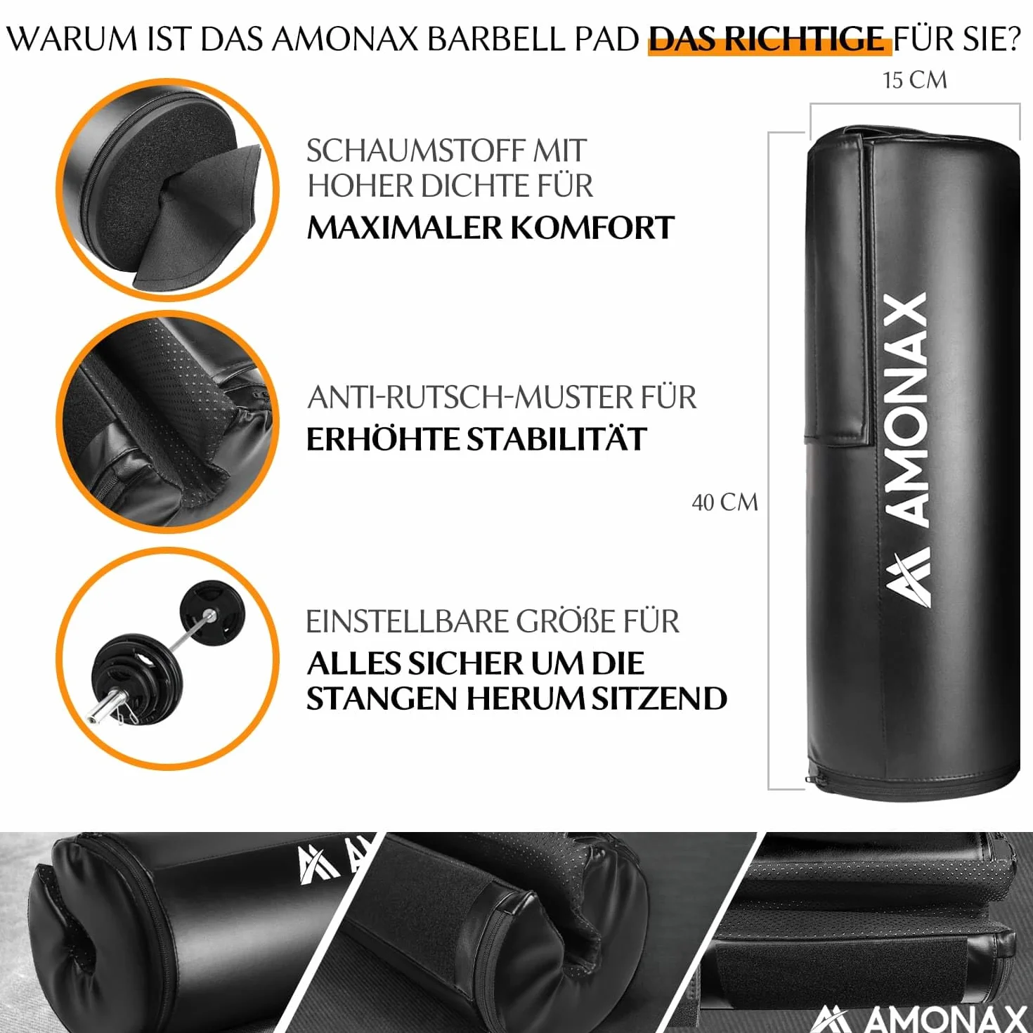 AMONAX Podkładka pod sztangę biodrową z piankową wyściółką, akcesoria fitness