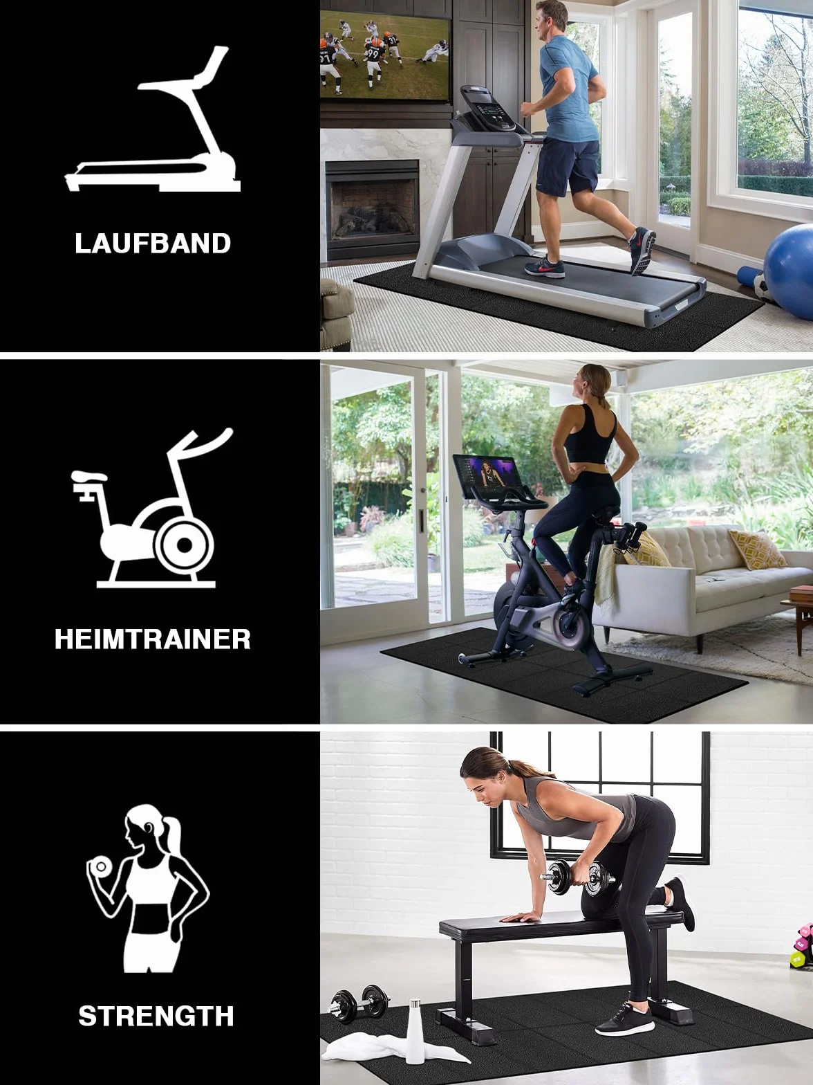 Składana mata ochronna na podłogę do sprzętu fitness, 160 x 75 x 0,6 cm grubości, wysoka gęstość PCW, mata podłogowa do bieżni, eliptycznych trenerów, do treningu domowego