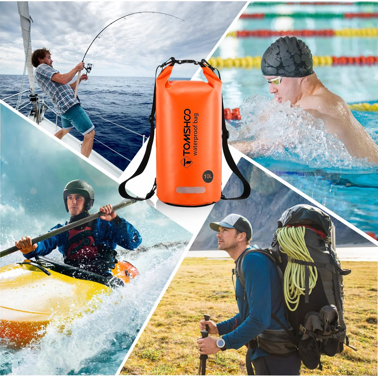 TOMSHOO Dry Bag Set, Wodoodporny Plecak 10L/20L z Wodoodpornym Pokrowcem i Kieszeń na Telefon Komórkowy, Regulowany Pasek na Ramię, Wodoodporny Plecak na Spływy Kajakowe, 10L, Pomarańczowy