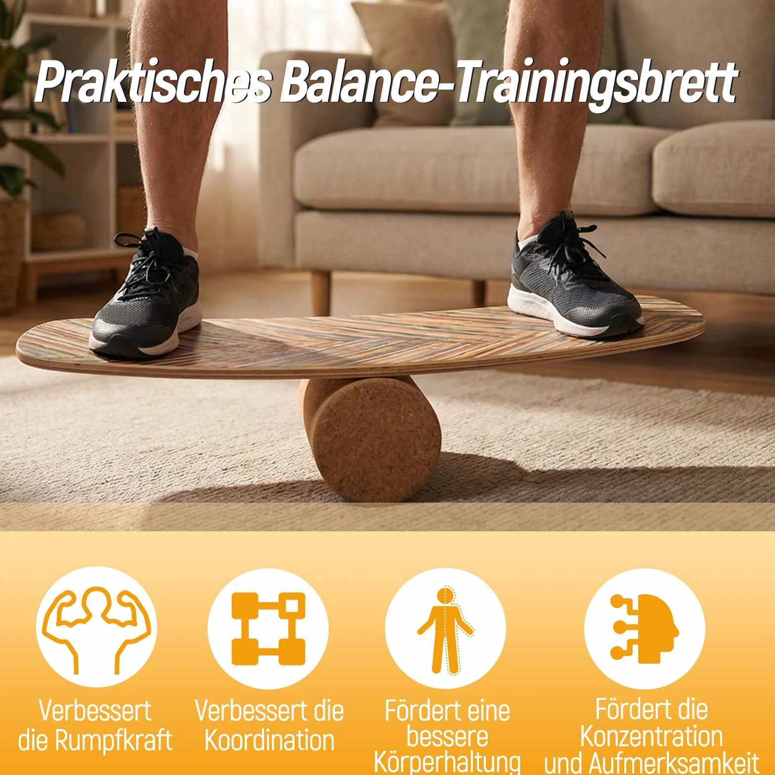 COSTWAY Deska balansowa z drewna brzozowego, 14 mm deska do poruszania się + rolka korkowa 10 mm, trenażer równowagi z certyfikatem FSC, obciążenie do 100 kg, deska do balansowania dla dzieci i