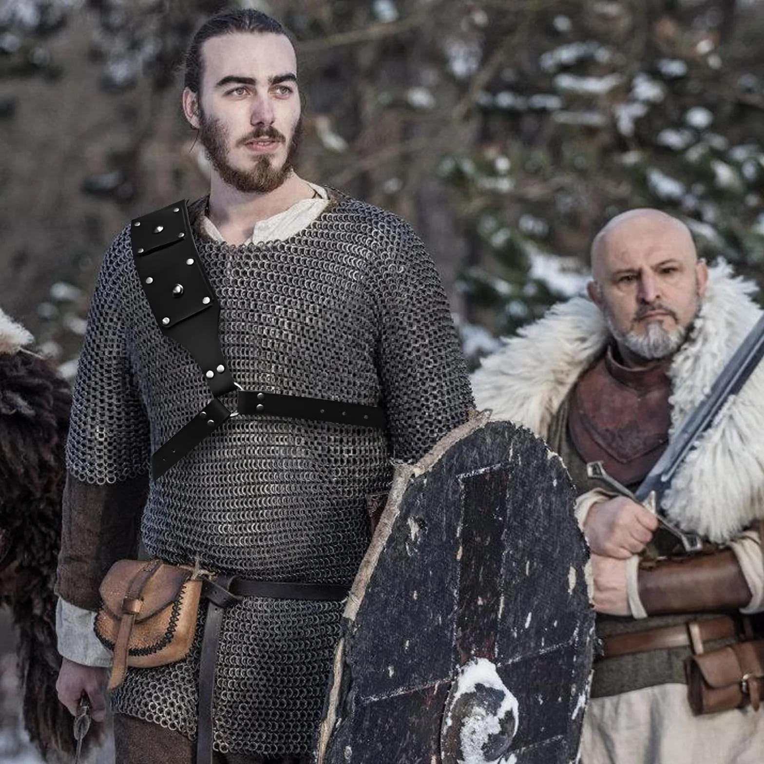 Średniowieczny miecz retro na ramionach, pochwa, żaba, miecz, uchwyt na miecz, Katana, pasek na miecz, pasek na miecz z PU, do rekonstrukcji, cosplay i samurajów - czarny