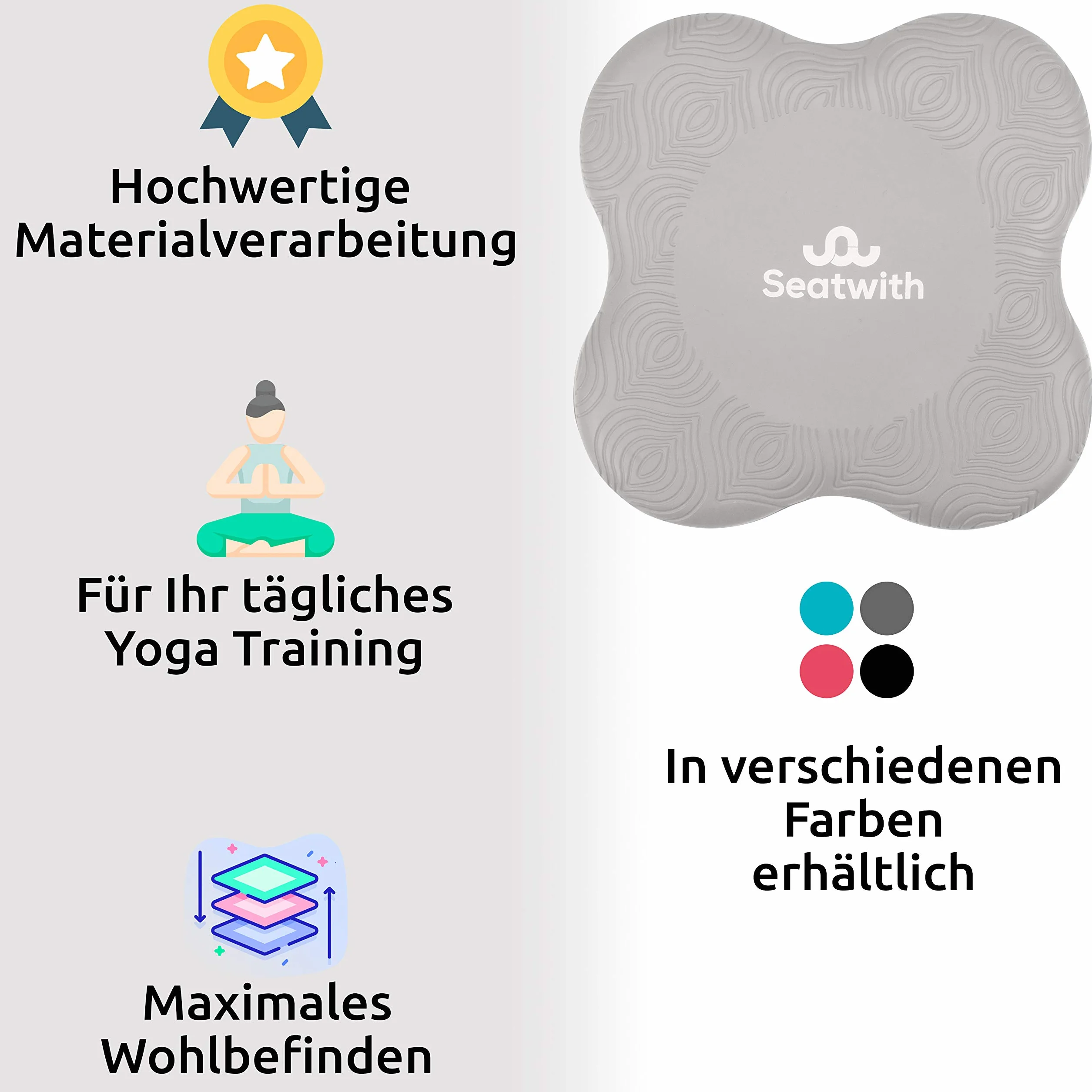 Poduszka na kolana do jogi, zestaw 2 szt., z workiem transportowym + instrukcja treningowa PDF, maksymalne odciążenie i wsparcie kolan, nadgarstki i łokcie, 20 x 20 cm, fitness pilates