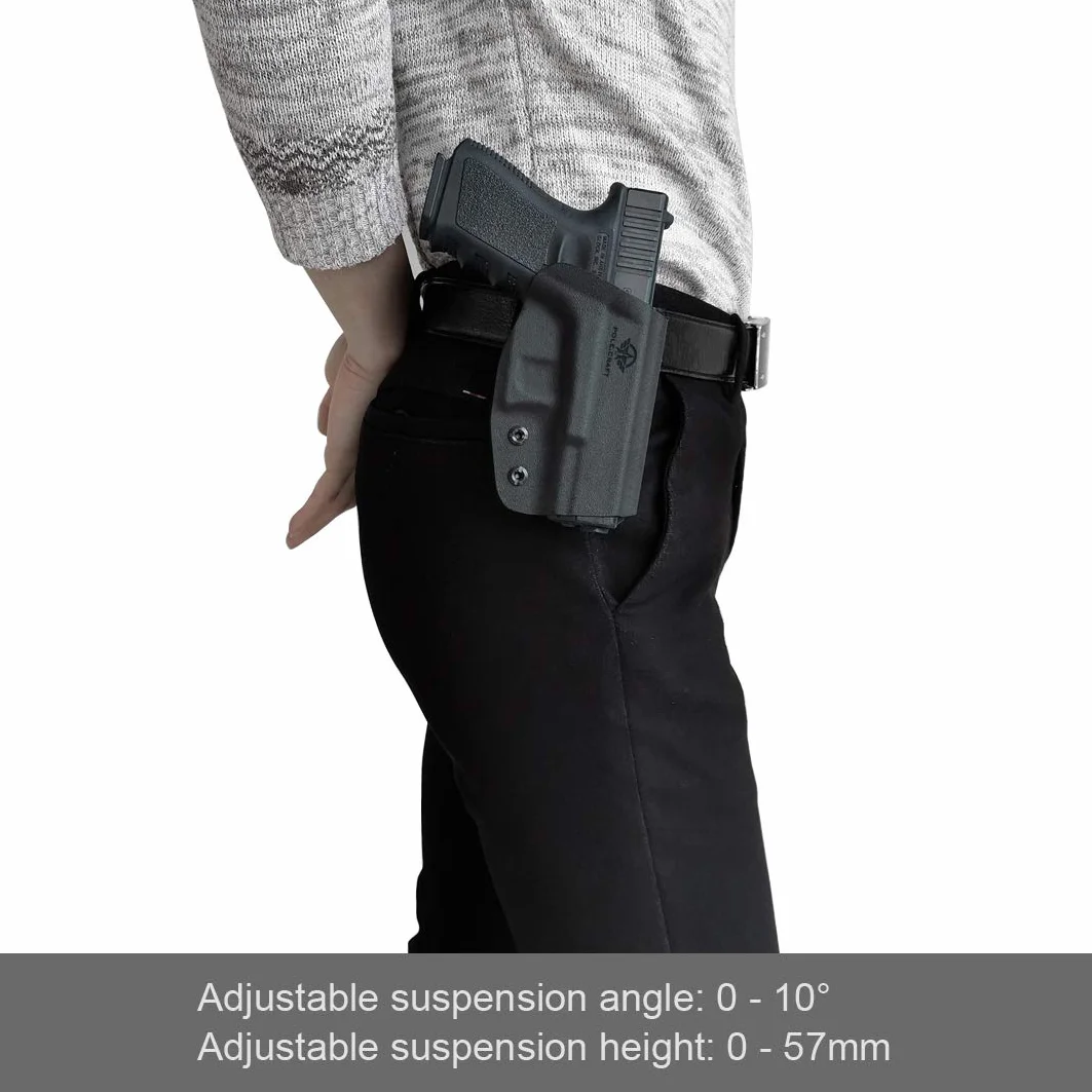 POLE.CRAFT G43x Kabura OWB Kydex do G43/G43X (Gen 3-5) Zewnątrz pasa Carry z Klipsem 1.5-2 cala, Czarny, Prawa Ręka