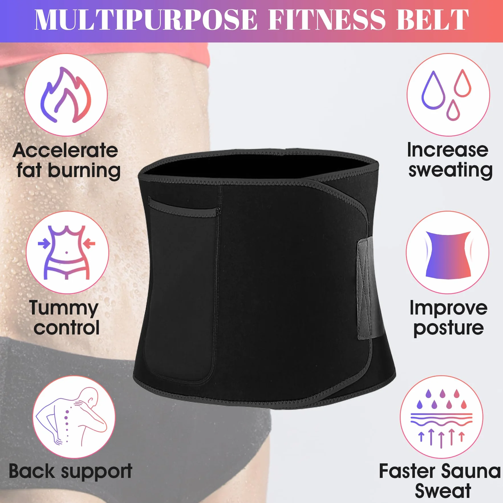 LUZOON Pas wyszczuplający brzuch neoprenowy regulowany do sauny fitness