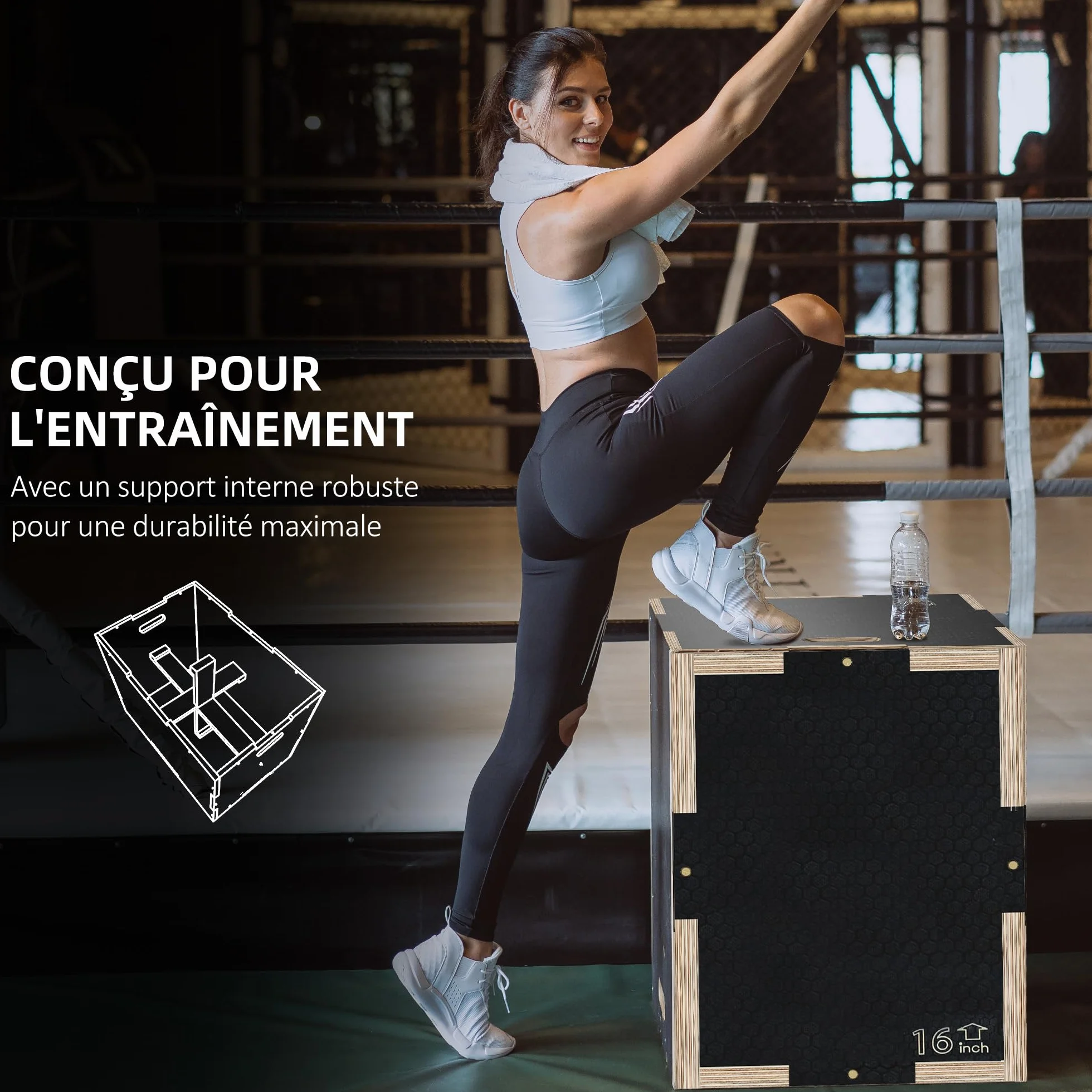 SPORTNOW Box Jump Plyobox skakanka 3 w 1, antypoślizgowa kulturystyka, fitness i trening crossowy, do drewnianego pudełka treningowego, wysokość czarna