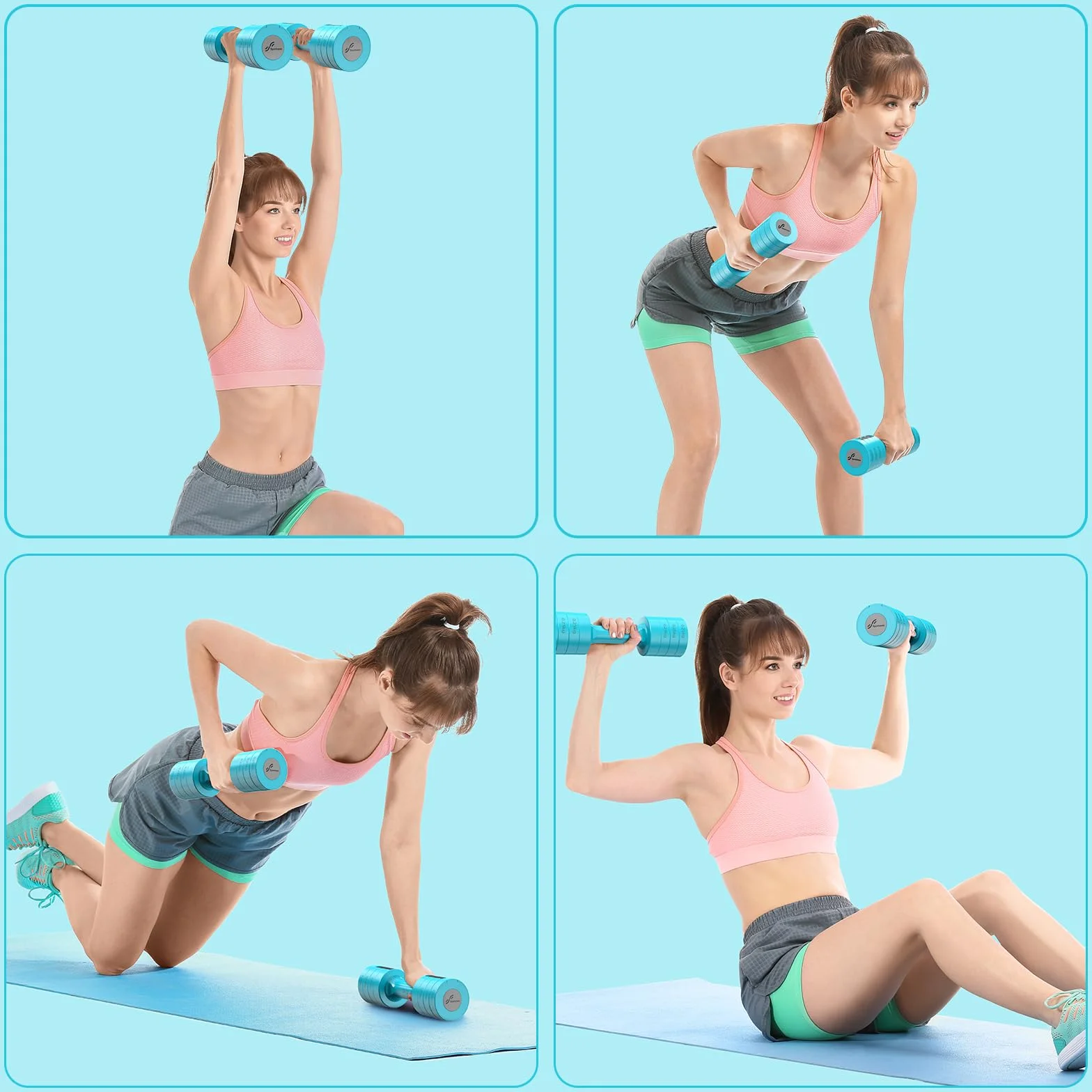 Sportneer Regulowany zestaw hantli: każdy 1 kg/1,5 kg/2 kg/2,5 kg (2 kg - 5 kg na parę), zestaw hantli 4 w 1 damski, ciężarki dla kobiet, regulowana para hantli do domowej siłowni treningu fitness
