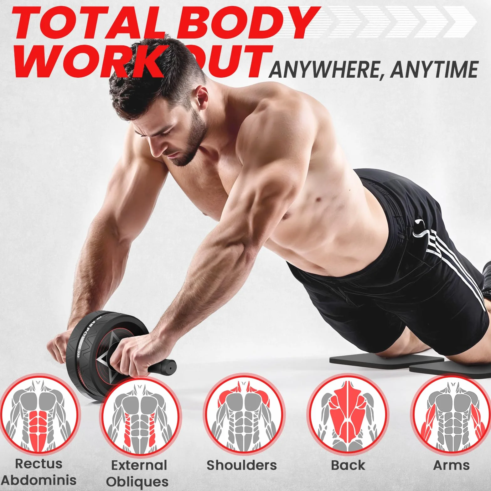 FUNFLEX Wałek Brzuszny do Ćwiczeń Mięśni Core - AB Roller z Antypoślizgowymi Uchwytami, Mata na Kolana, Sprzęt Fitness do Domu