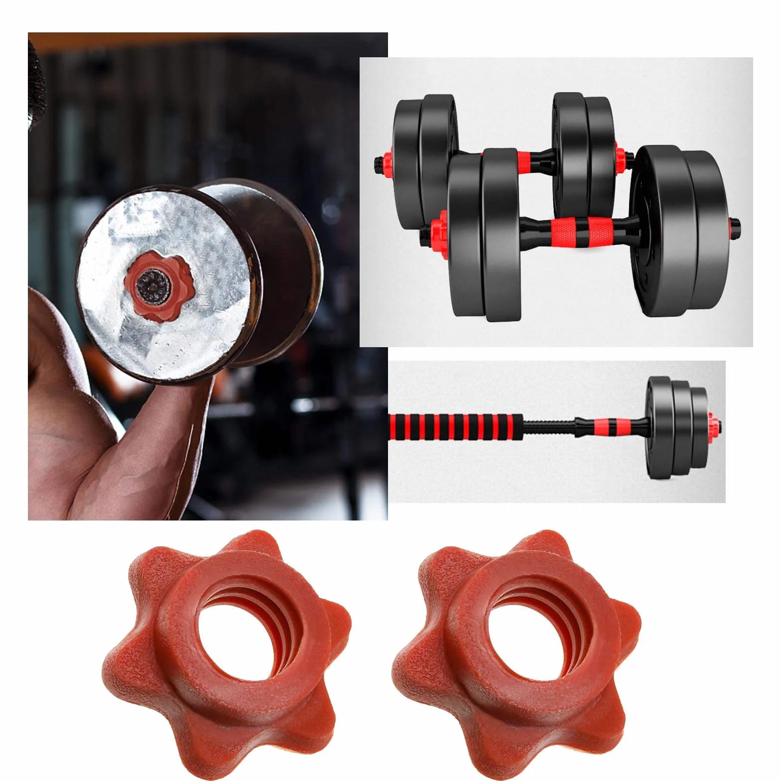 OTOTEC 4X Kołnierze spin-Lock 25mm Nakrętki sześciokątne Akcesoria sprzętowe Fitness, czerwony/srebrny