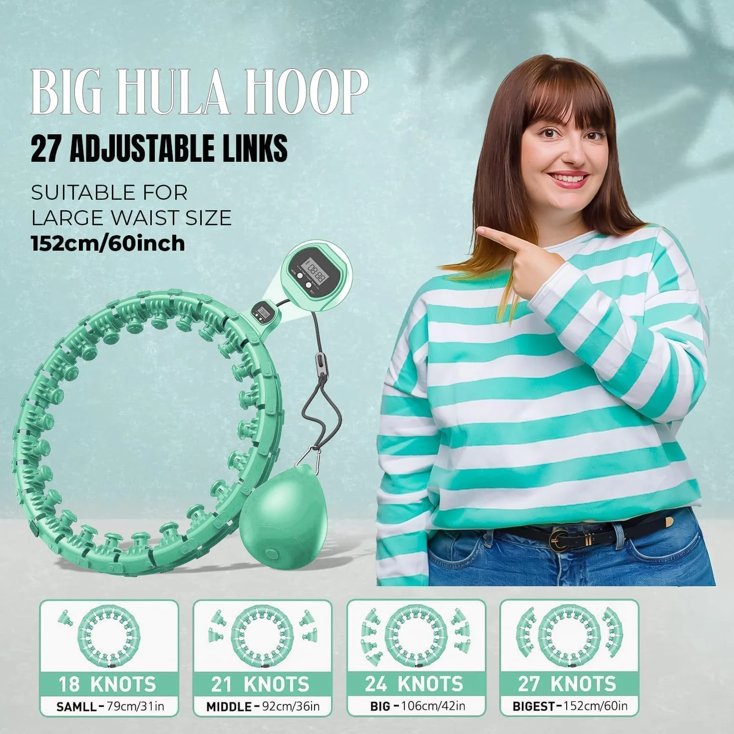 K-MART Inteligentny obciążony hula hop, regulowany trening fitness obciążony hula hop - 27 zdejmowanych węzłów/ogniw