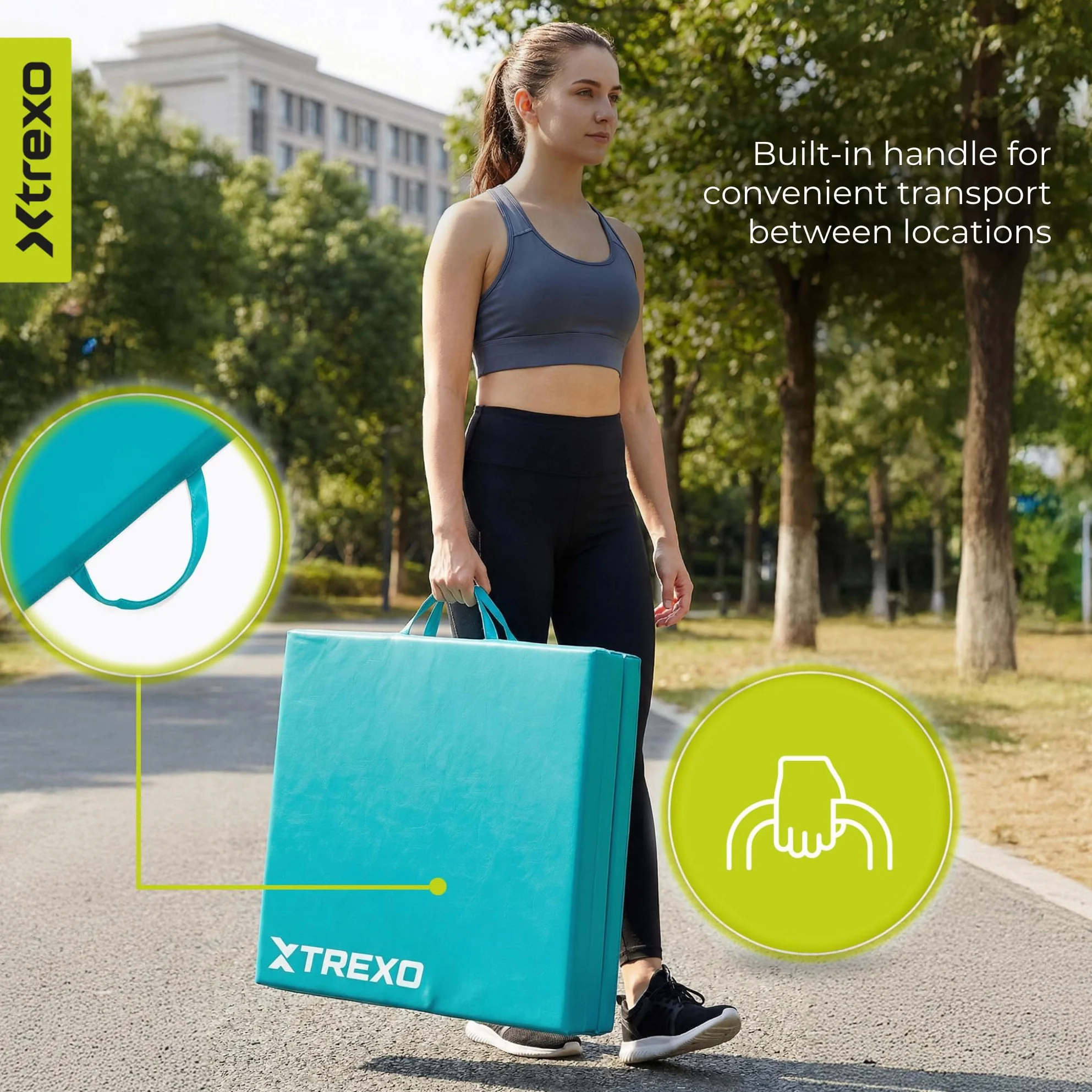 TREXO Składana mata gimnastyczna 180 x 60 x 5 cm – mata gimnastyczna ze sztucznej skóry z 3 segmentami – tapicerka o grubości 5 cm – do fitnessu, szkoły i treningu domowego