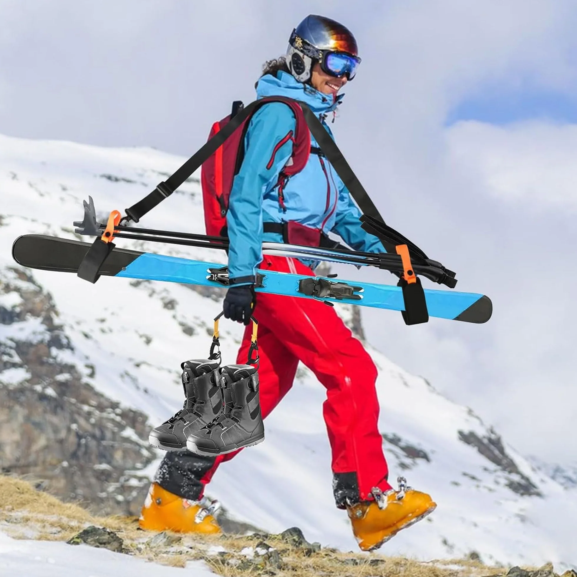 2 szt. Pasek narciarski, Zimowe paski do noszenia na narty, Talia per stivali da sci, regulowany pasek na ramię do snowboardu, torby na narty, nylonowe paski do narciarstwa, pasek narciarski
