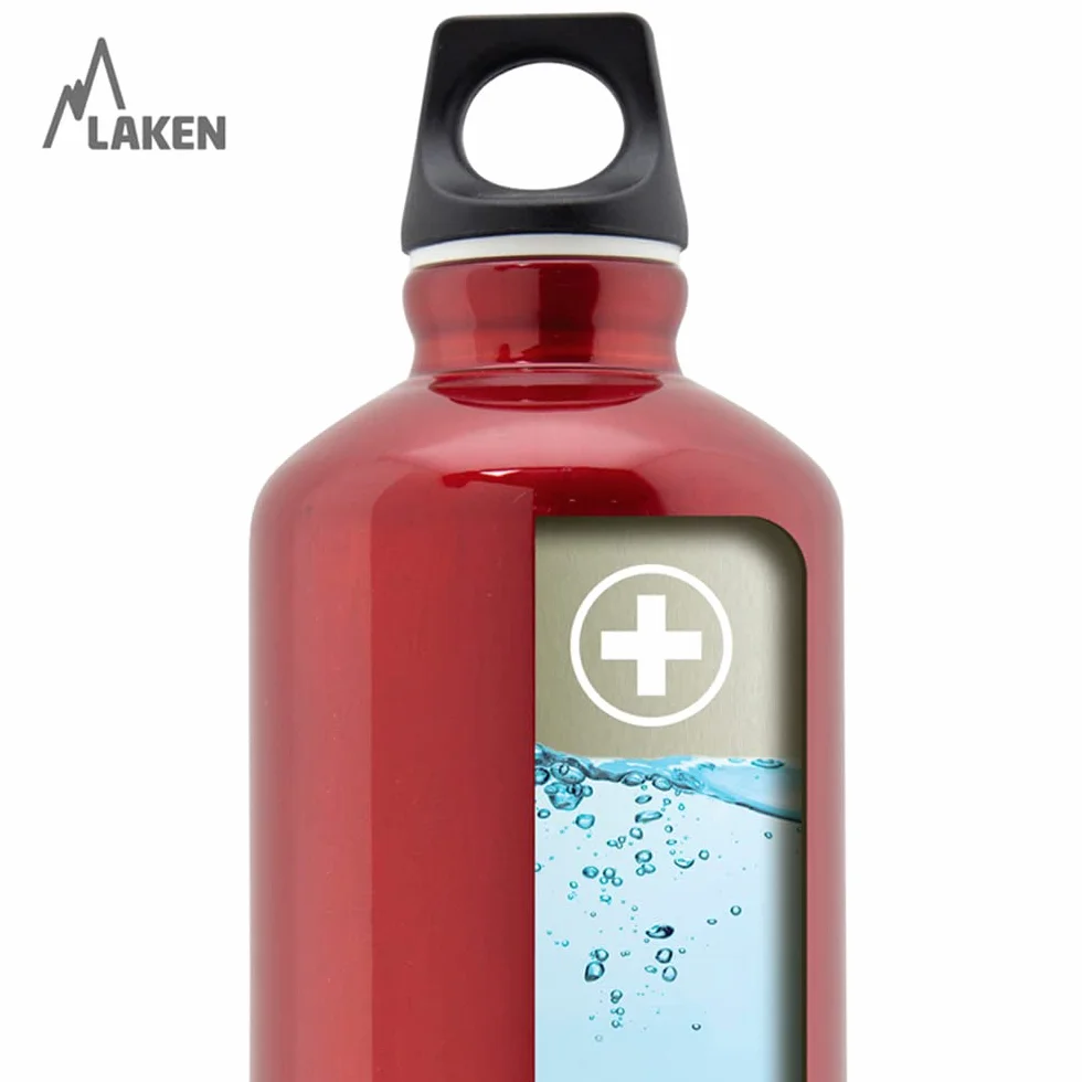 Laken Futura aluminiowa butelka na napoje, wąski otwór, zakrętka z pętelką, 1,5 l, 100% aluminium z recyklingu, srebrna