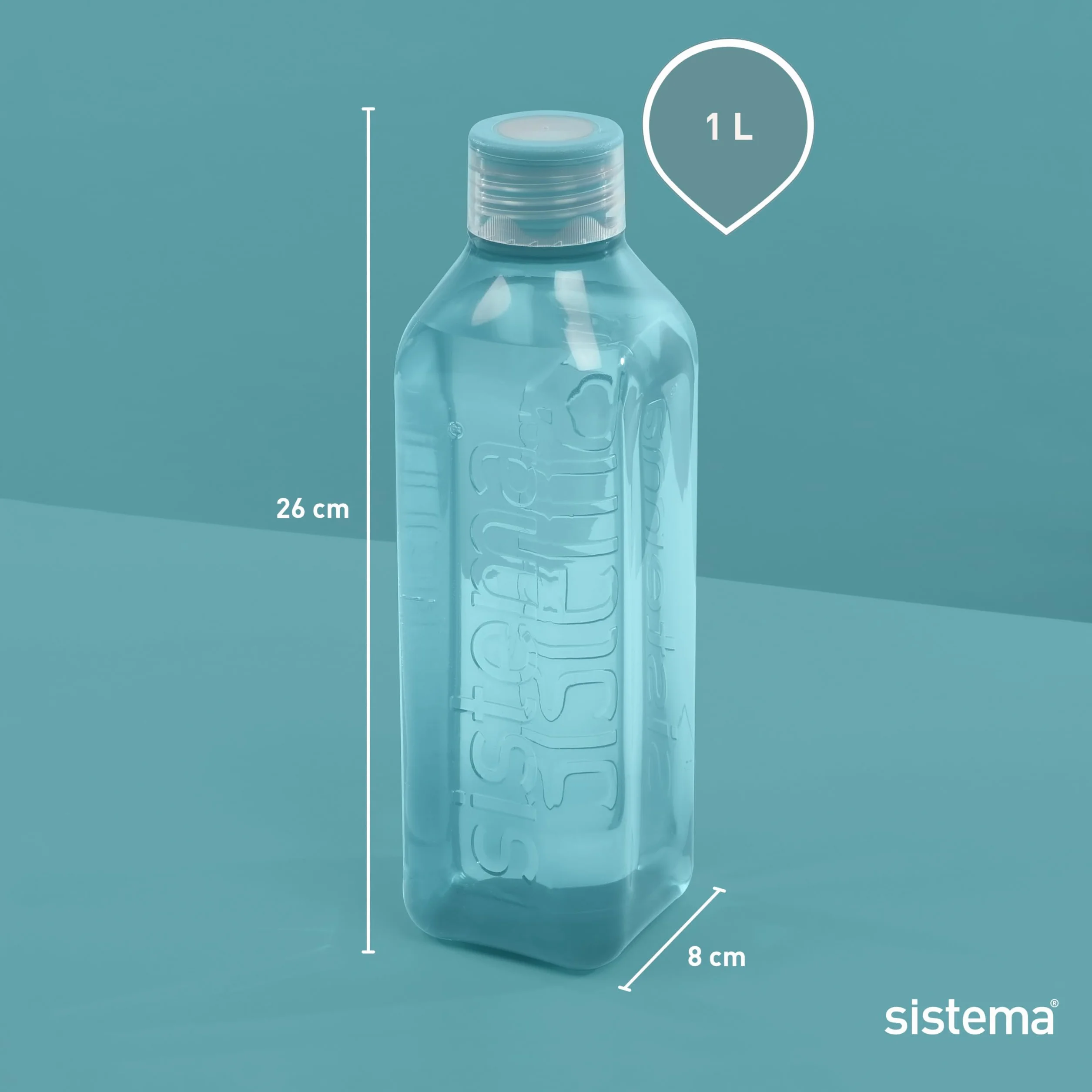 Sistema Kwadratowa butelka na wodę 1 l szczelna dla dzieci bez BPA turkusowy