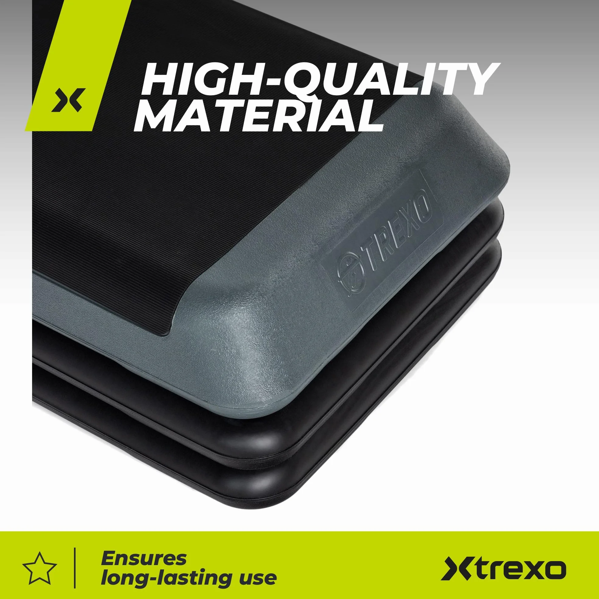 TREXO Step do Aerobiku 109 x 41 cm | Regulacja Wysokości 10-15-20 cm, Wytrzymały Materiał | Platforma do Ćwiczeń Cardio i Fitness do 250 kg | Szary | TRX-AS01