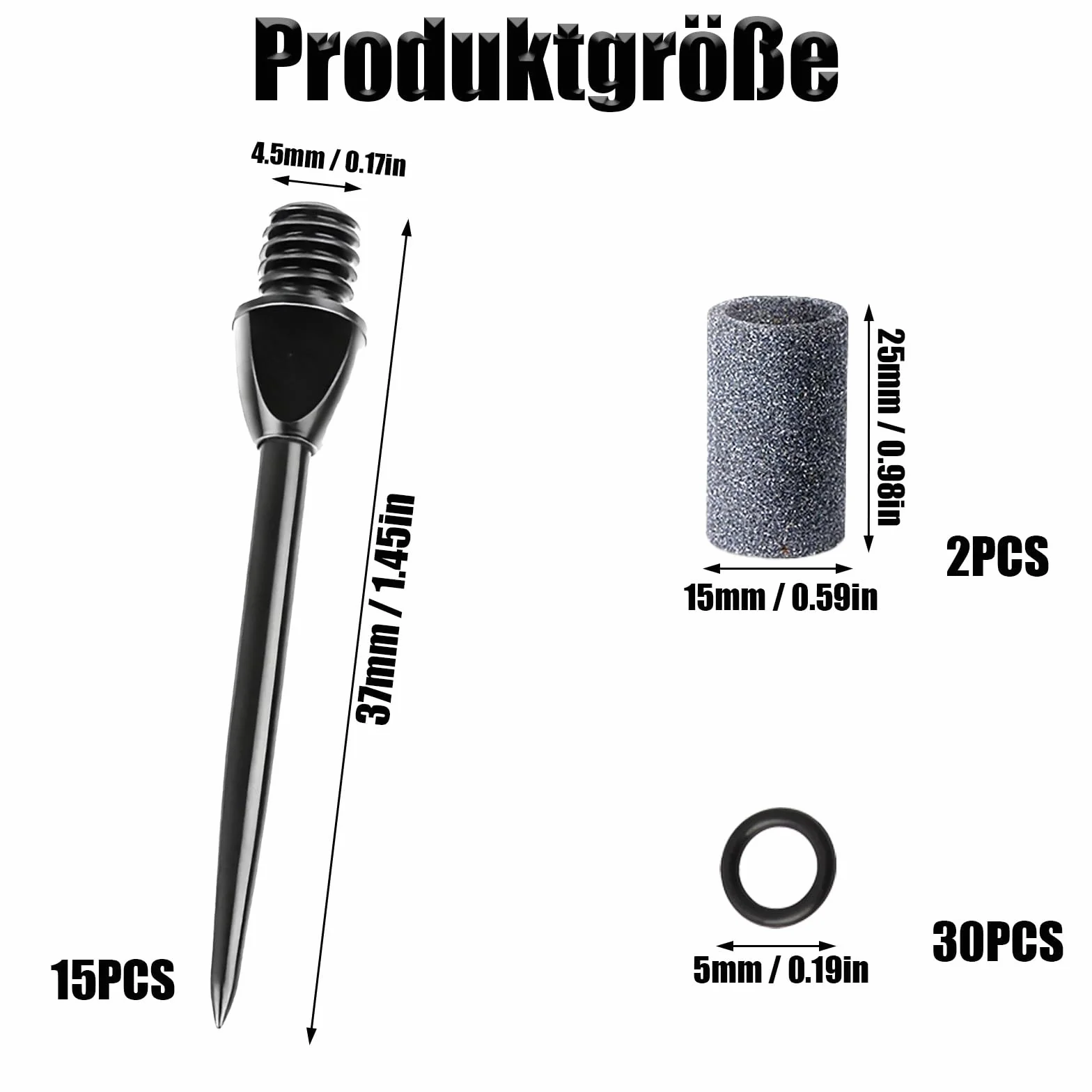 15 sztuk stalowych grotów do darta z 30 gumowymi pierścieniami, stalowe groty do darta do darta stalowe, metalowe końcówki do darta do wymiany rzutki Softdart z 2 ostrzałkami