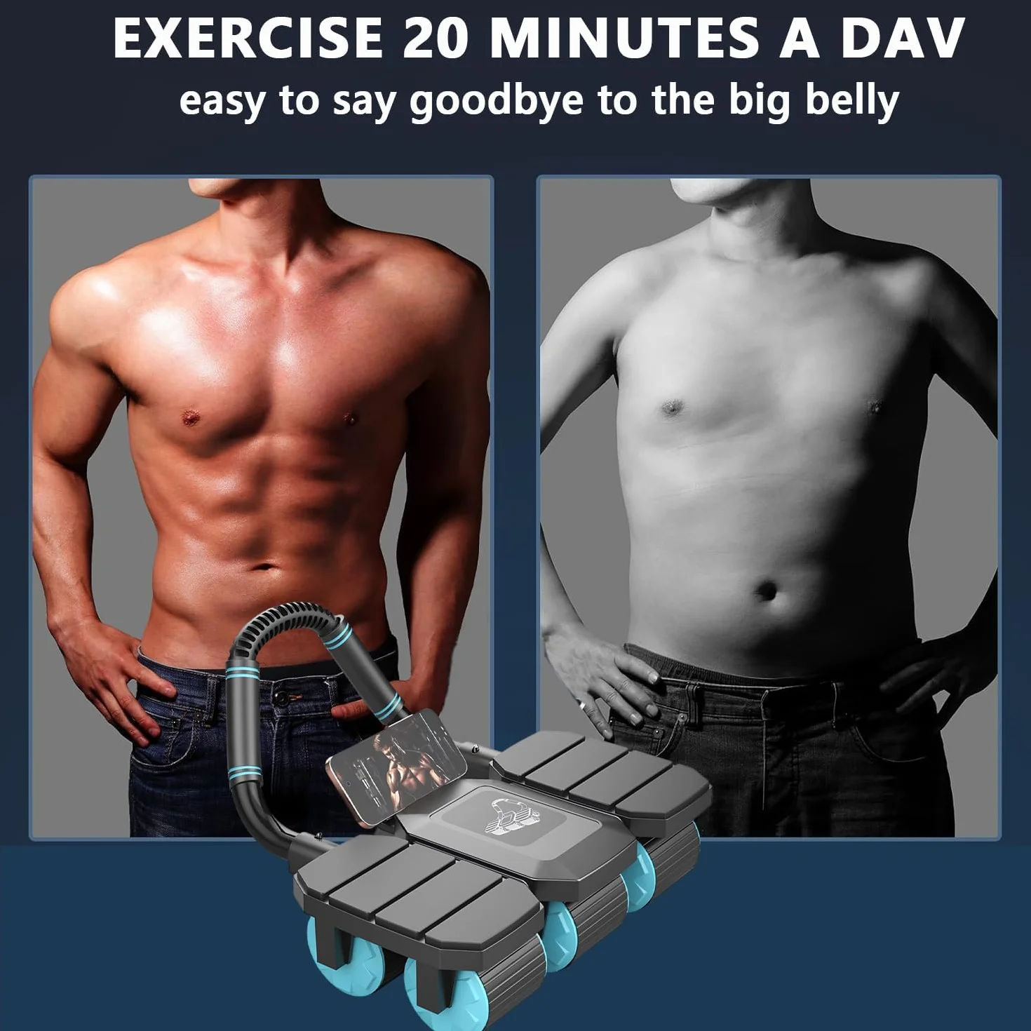 Automatyczny wałek do ćwiczeń mięśni brzucha z 6 kółkami, do treningu mięśni brzucha, 150 kg, Heavy Duty Core Trainer, z uchwytem na telefon