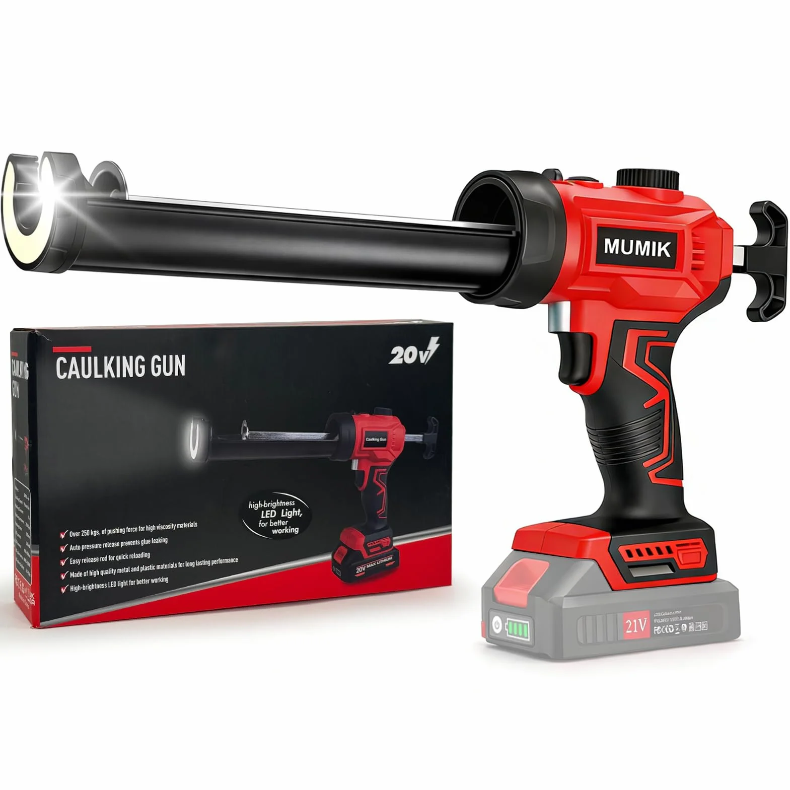 Akumulatorowy pistolet silikonowy kompatybilny z Makita 18-21 V, bezstopniowa regulacja prędkości, LED, 300 ml