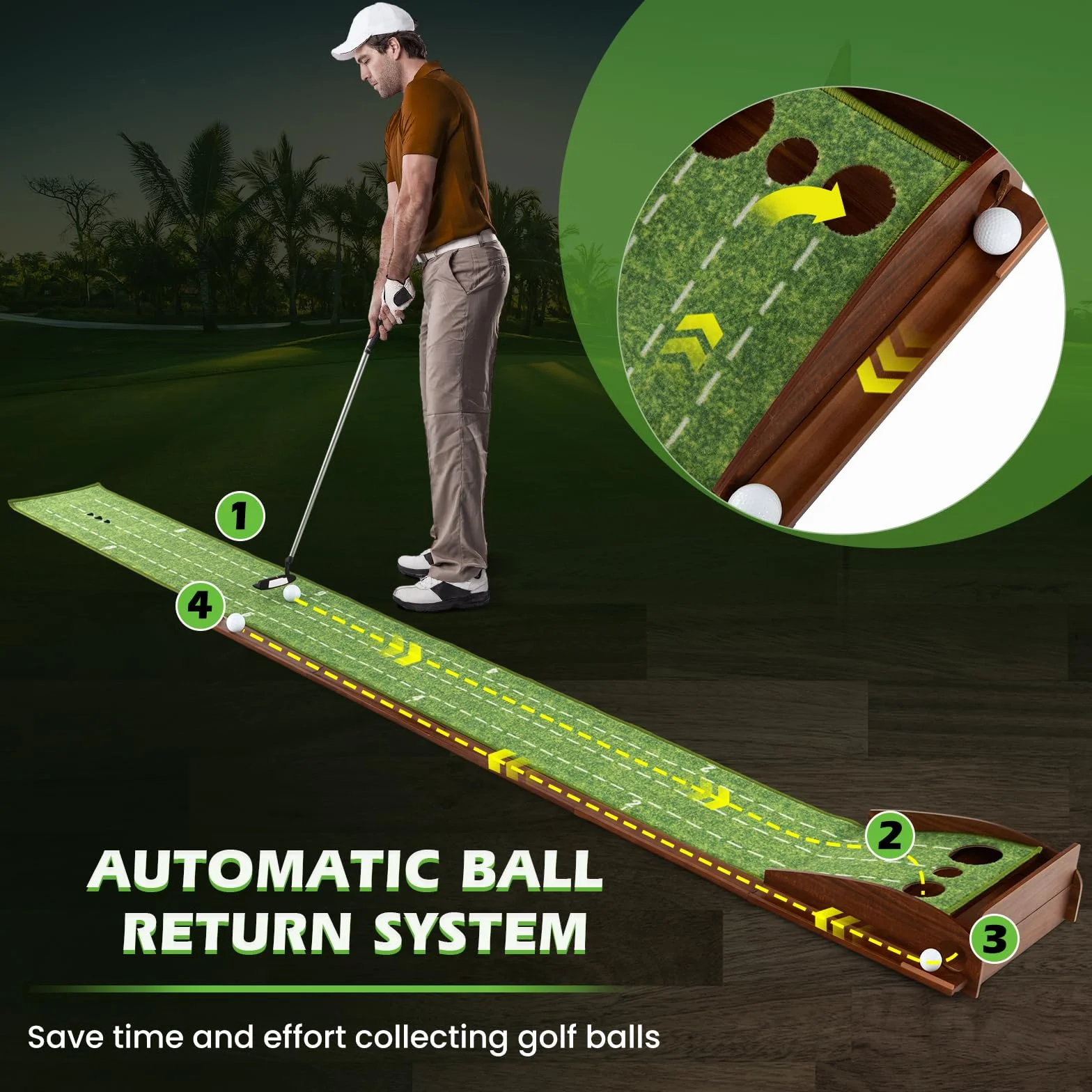 LIFEZEAL mata golfowa z 1/2/3 otworami i automatycznym powrotem, mata treningowa do golfa z deską, zwijana i przenośna, 3 balony golfowe, wewnątrz i na zewnątrz