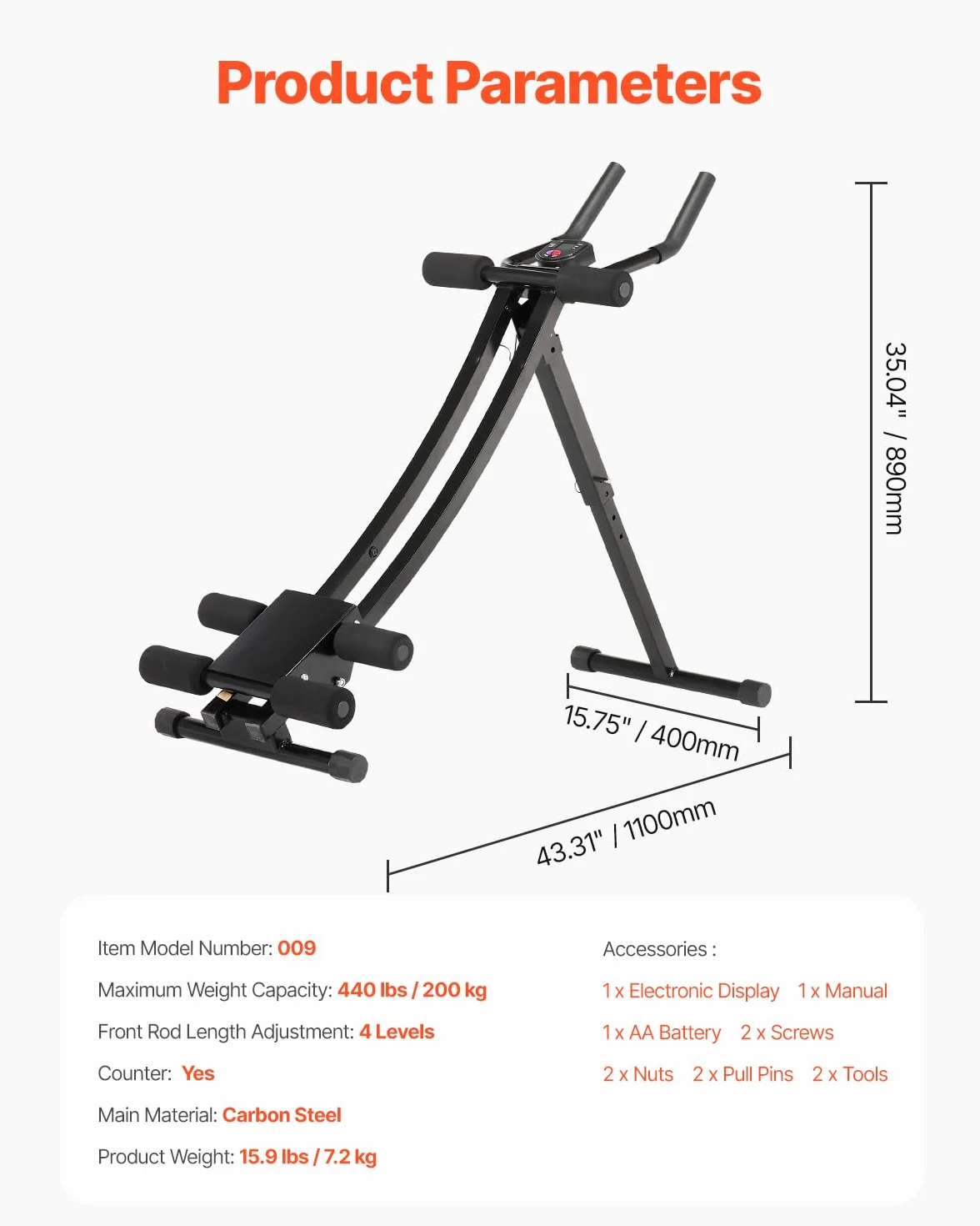 VEVOR Urządzenie do treningu mięśni brzucha, urządzenie do treningu mięśni brzucha, maszyna AB, do studia fitness, 200 kg, trener mięśni brzucha, trening siłowy, składany, regulowany sprzęt fitness,