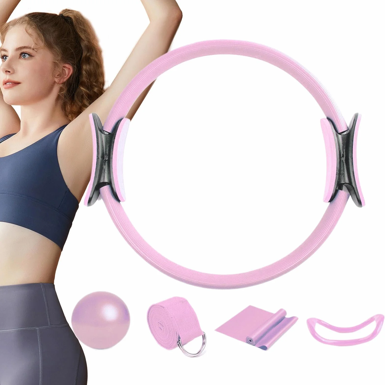 Zestaw Pilates Pierścień i Ball, Pilates Kit do treningów domowych z paskami oporowymi