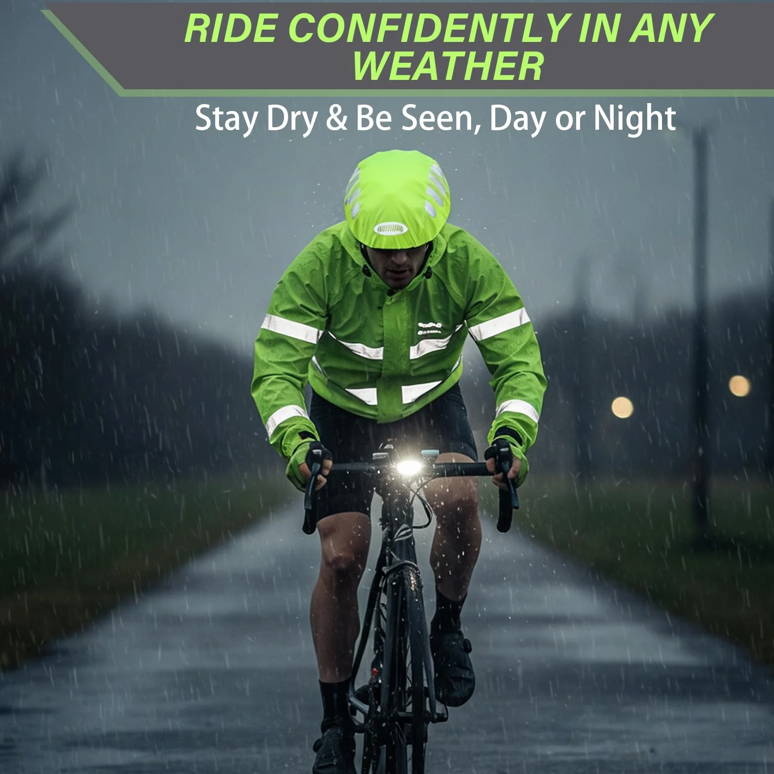 Kask rowerowy chroniący przed deszczem, w 100% wiatroszczelny/wodoszczelny, odblaskowy, odporny na rozerwanie, na co dzień, widoczność na każdą pogodę, uniwersalna powłoka, na wszystkie