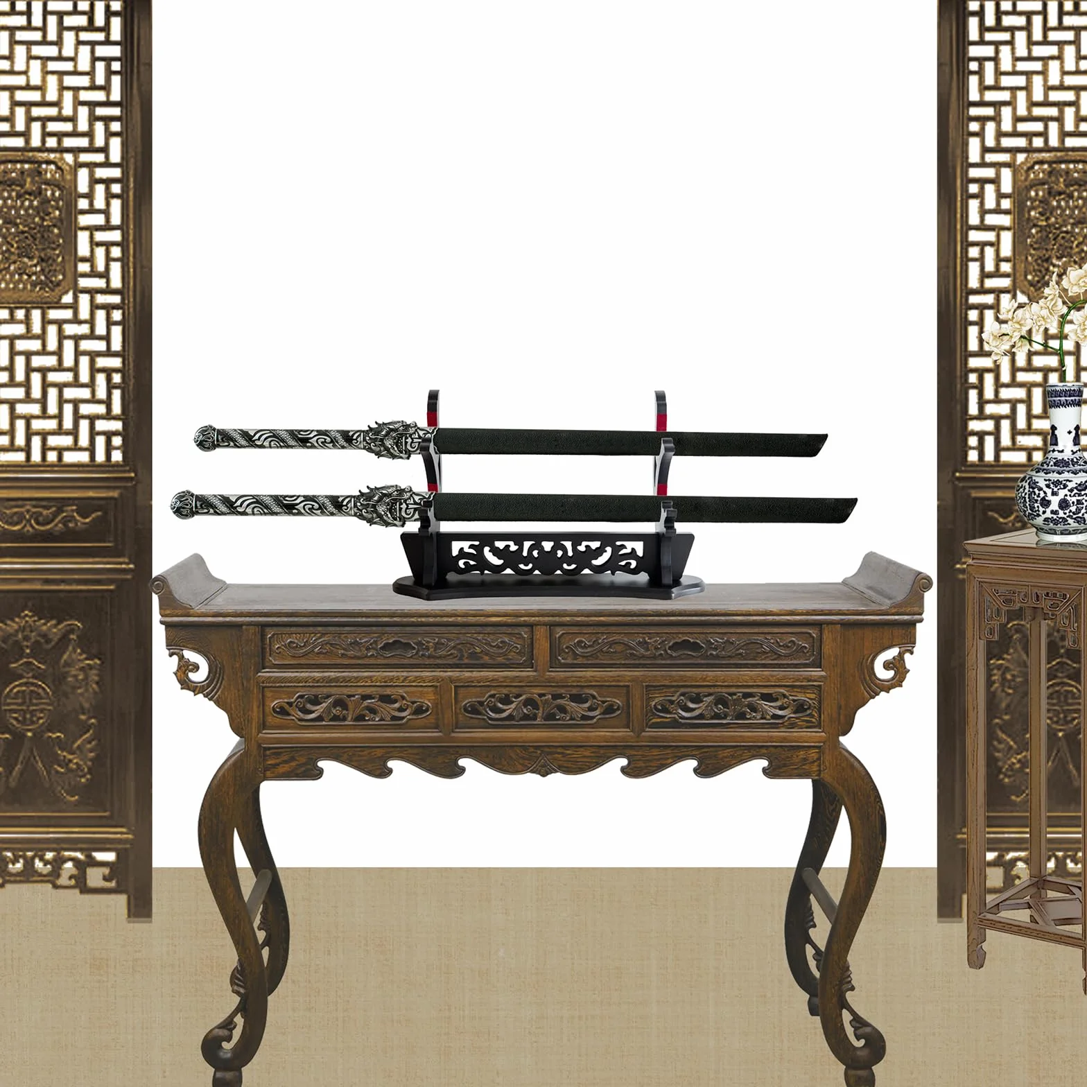 Stojak na miecz Katana 2-poziomowy, japoński miecz samurajski Wakizashi tanto
