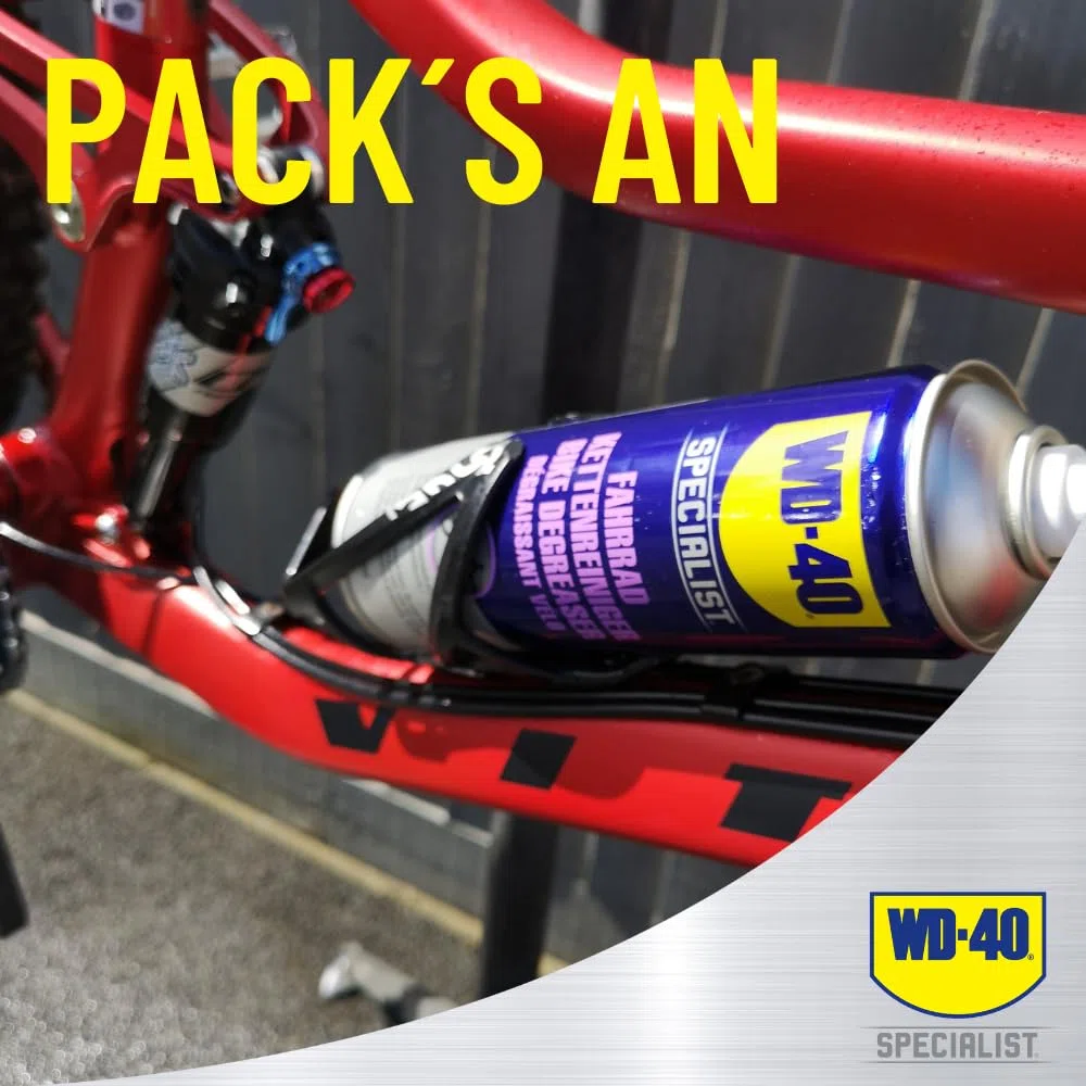 WD-40 Specialist Środek do czyszczenia łańcuchów rowerowych 500 ml – skuteczny środek do czyszczenia łańcuchów rowerowych do usuwania brudu, rdzy i osadów ze wszystkich typów rowerów, spowalnia