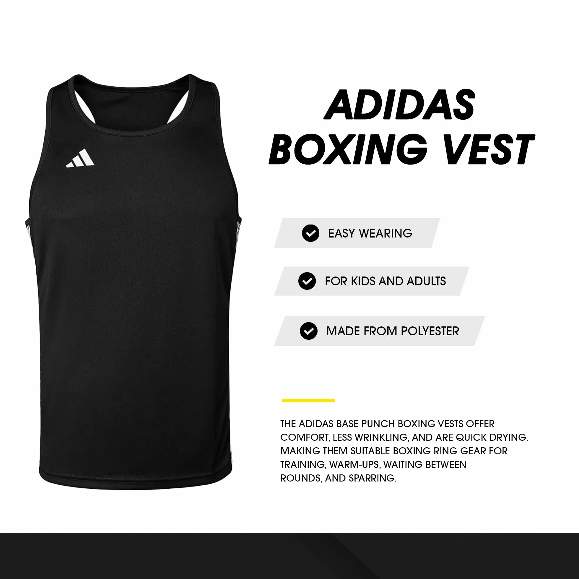 Adidas Kamizelka bokserska, tank top do fitnessu, ćwiczeń i treningów na siłowni, bez rękawów, lekki, rozciągliwy materiał, podstawowy stempel