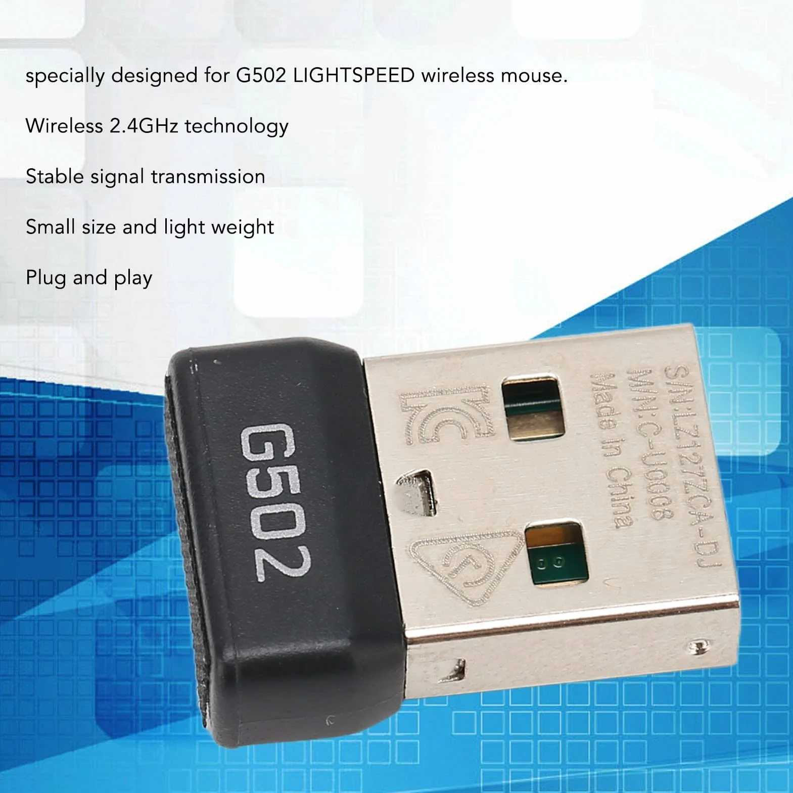 Zamiennik Adaptera Odbiornika Myszy USB do Myszy Bezprzewodowej G502 Lightspeed, Stabilny sygnał Bezprzewodowy 2,4 GHz, Mały Przenośny Odbiornik USB Adapter Myszy do Gier