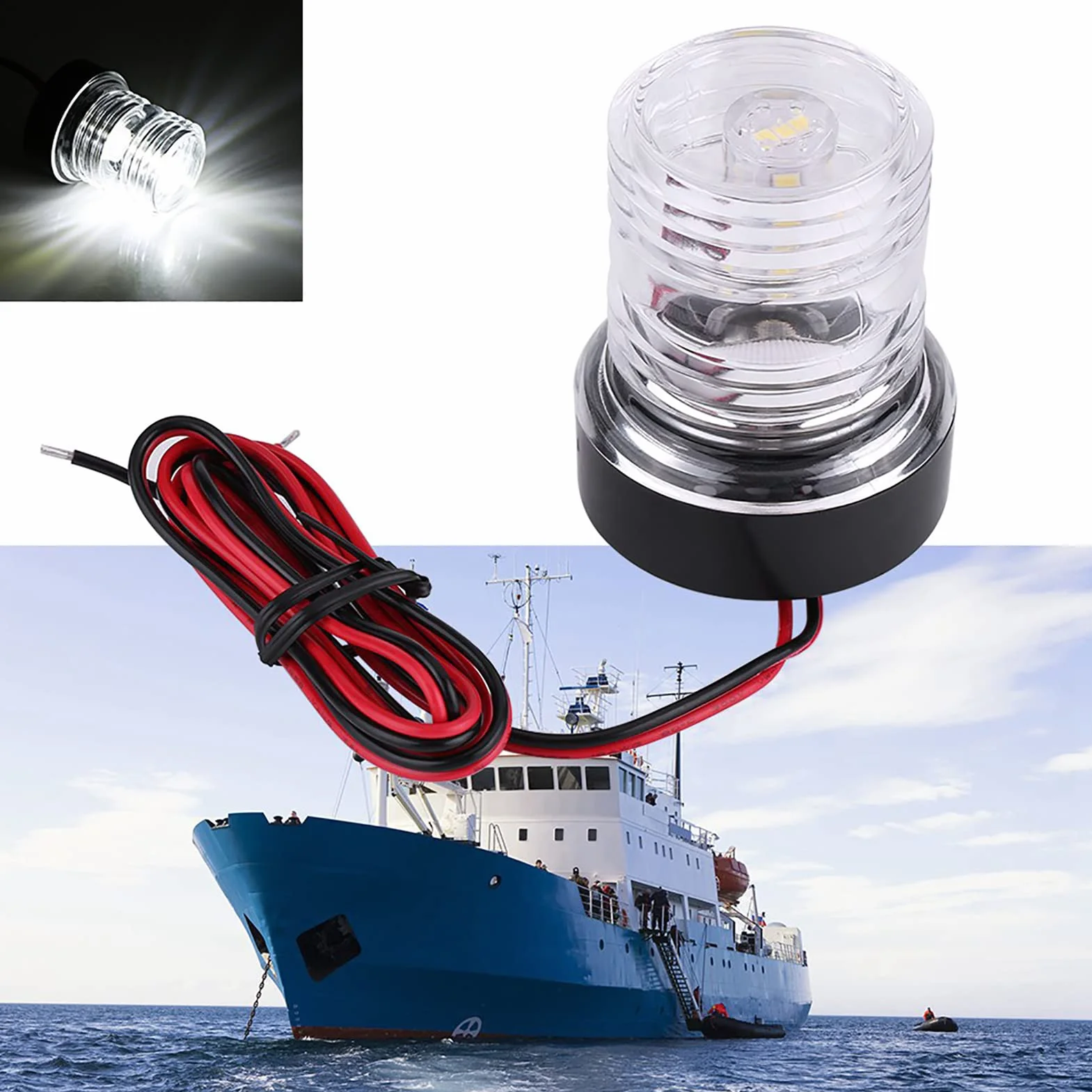 12 V LED światło nawigacyjne kotwica biała 360° lampa do łodzi nawigacja morskie światło stroboskopowe LED dookoła białe światło