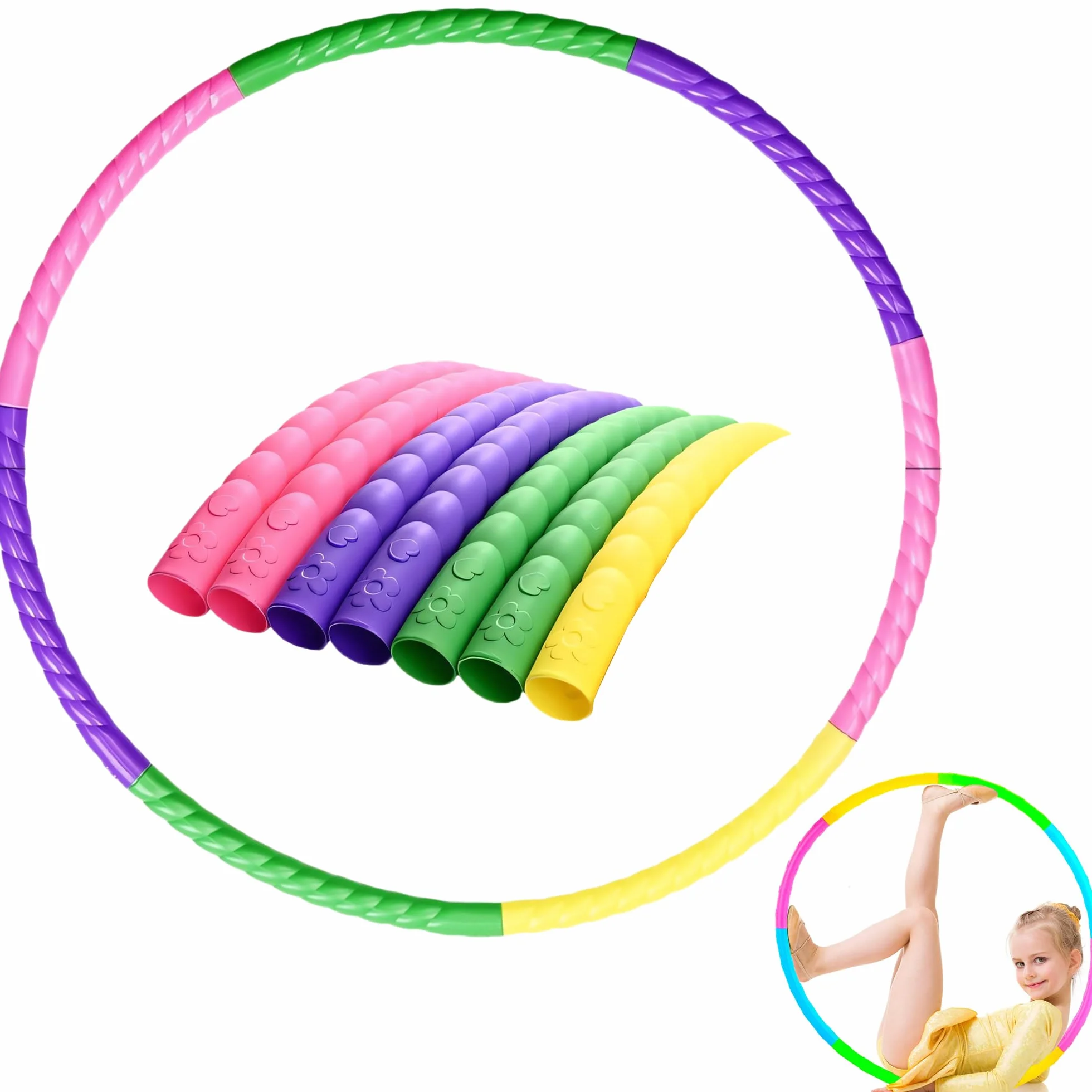 Hula Hoop obręcz dla dzieci, 7 części, plastikowa, zdejmowana, 60 cm, Hullahub obręcz dla dzieci, regulowana Hula Hup obręcz do fitnessu, gimnastyki, gier tanecznych, dla dzieci i dorosłych