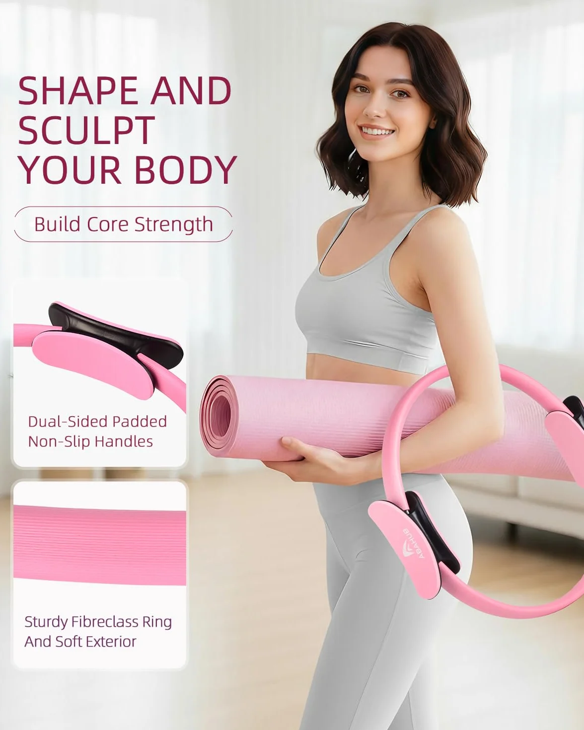Abahub Zestaw do pilatesu z pierścieniem 35 cm, mini piłka 25 cm, paski do rozciągania, sprzęt do pilatesu domowego