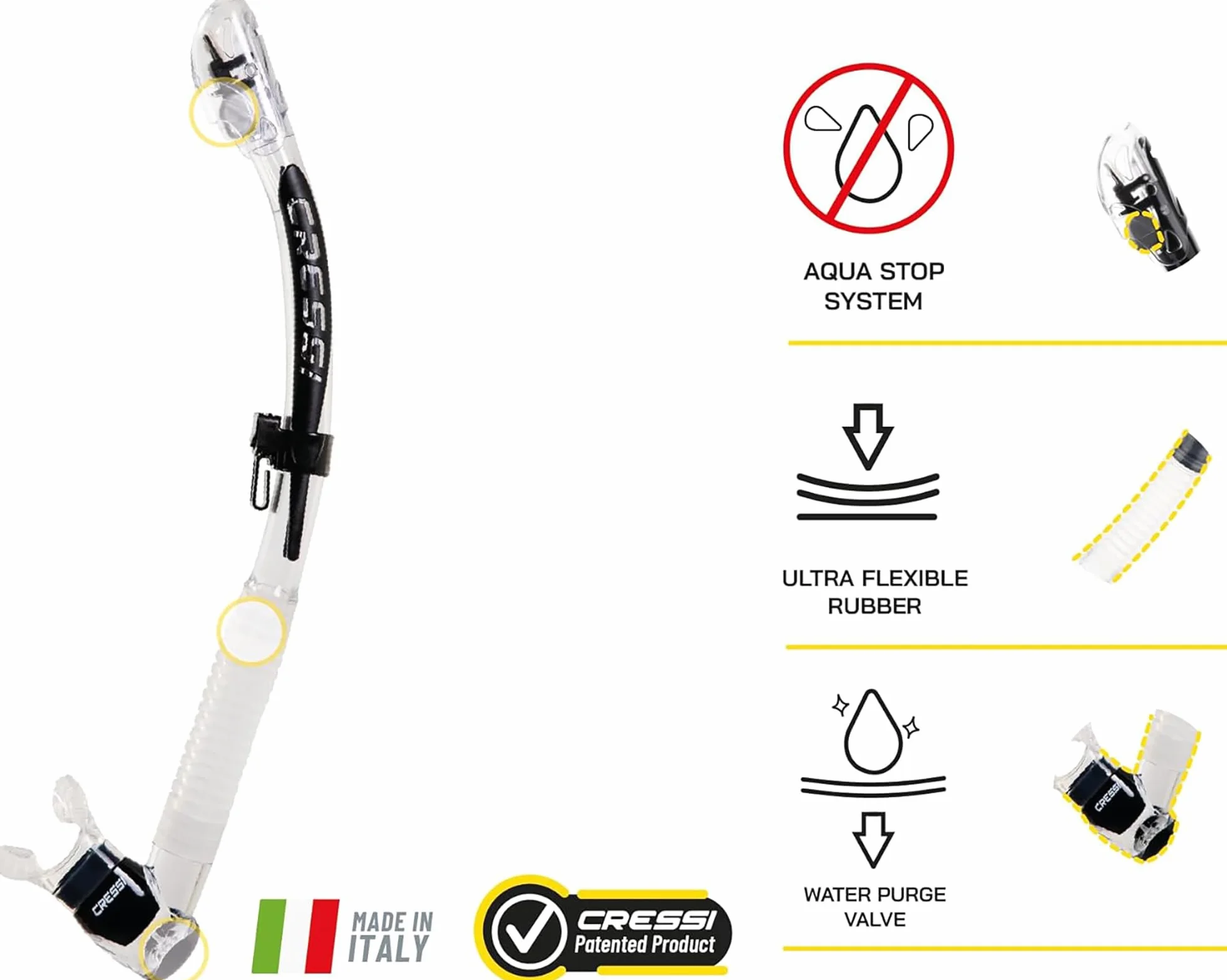 CRESSI Itaca Ultra Snorkel Snorkel Suchy Snorkel Snorkel Snorkel Unisex Dorosły, przezroczysty/akwamarynowy, jeden rozmiar