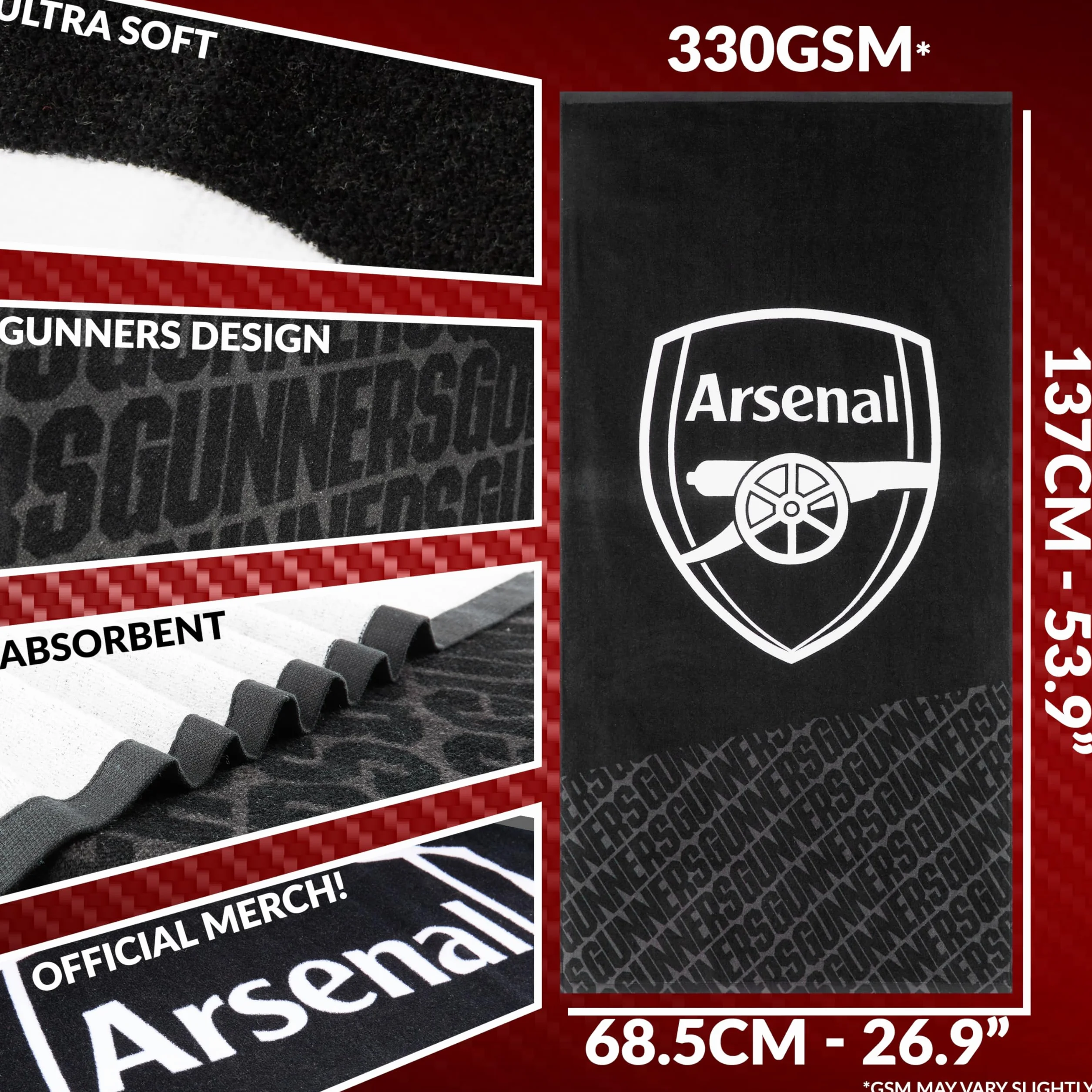 Arsenal F.C. Ręcznik dla mężczyzn kobiet nastolatków chłopców 100% bawełna szybkoschnący piłka nożna herb plażowy ręcznik kąpielowy pływanie siłownia wakacje prysznic kąpiel kibiców sprzęt 137 x 69 cm